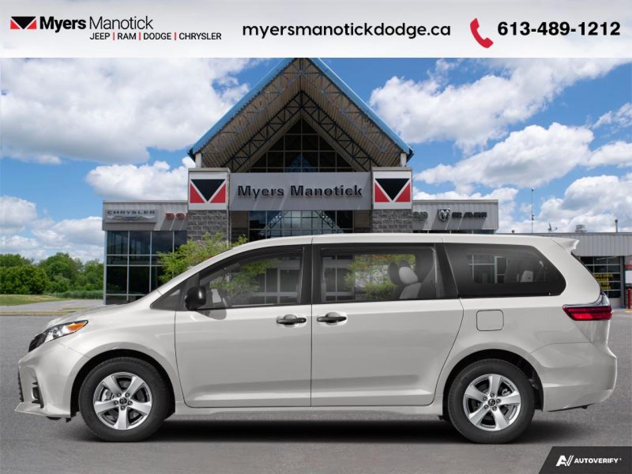 <b>Rear DVD,  Navigation,  Sunroof,  Premium Audio,  Leather Seats!</b><br> <br> <br> <br>Call 613-489-1212 to speak to our friendly sales staff today, or come by the dealership!<br> <br>  Stylish on the outside, functional on the inside. This Sienna effortlessly works within your busy lifestyle! <br> <br>This Toyota Sienna is a handsome looking minivan that the whole family can agree on. With its refined interior and signature exterior styling, this Sienna is perfect for everyday use such as going to play dates or date nights out on the town. The Sienna has enough power, space, and style to take your family and friends wherever they need to be. For a minivan that can keep up with your familys on-the-go lifestyle, look no further than this impressive Toyota Sienna.<br> <br> This super white van  has an automatic transmission and is powered by a  296HP 3.5L V6 Cylinder Engine.<br> <br> Our Siennas trim level is SE AWD 7 Passenger. Upgrading to this all-wheel drive Toyota Sienna SE with technology package is an excellent decision as it comes with a dual screen rear DVD player, a power moonroof, leather heated seats, a power liftgate and rear side doors, a larger 8 inch touchscreen display that features Apple CarPlay, Entune 3.0 Premium audio, navigation and Toyota app suite connect, stylish aluminum wheels and remote keyless entry with push button start. Additional features include Toyota Safety Sense technology such as steering assist with lane departure alert and lane keep assist, automatic highbeams control, forward collision warning, distance pacing cruise control and comfort features such as dual zone climate control, power front captain chairs and reclining seats in all three rows. This vehicle has been upgraded with the following features: Rear Dvd,  Navigation,  Sunroof,  Premium Audio,  Leather Seats,  Power Tailgate,  Heated Seats. <br><br> To view and download a brochure open this url <b><a href=https://s3.amazonaws.com/toyota.site.toyota-v5/tci-prod/toyota/media/pages/catalogue/sienna/2019/brochures/19-sienna-brochure-en.pdf?ck=11252018050908 target=_blank>https://s3.amazonaws.com/toyota.site.toyota-v5/tci-prod/toyota/media/pages/catalogue/sienna/2019/brochures/19-sienna-brochure-en.pdf?ck=11252018050908</a></b>.<br> <br>To apply right now for financing use this link : <a href=https://CreditOnline.dealertrack.ca/Web/Default.aspx?Token=3206df1a-492e-4453-9f18-918b5245c510&Lang=en target=_blank>https://CreditOnline.dealertrack.ca/Web/Default.aspx?Token=3206df1a-492e-4453-9f18-918b5245c510&Lang=en</a><br><br> <br/> See dealer for details. <br> <br>If youre looking for a Dodge, Ram, Jeep, and Chrysler dealership in Ottawa that always goes above and beyond for you, visit Myers Manotick Dodge today! Were more than just great cars. We provide the kind of world-class Dodge service experience near Kanata that will make you a Myers customer for life. And with fabulous perks like extended service hours, our 30-day tire price guarantee, the Myers No Charge Engine/Transmission for Life program, and complimentary shuttle service, its no wonder were a top choice for drivers everywhere. Get more with Myers!<br> Come by and check out our fleet of 30+ used cars and trucks and 70+ new cars and trucks for sale in Manotick.  o~o