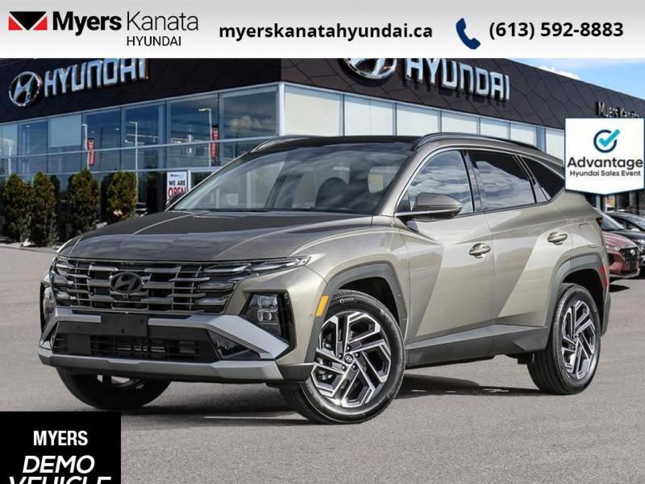 <b>Leather Seats!</b><br> <br> <br> <br>  Hyundai wanted to make the incredible Tucson even better, and they exceeded in every measure. <br> <br>This 2025 Hyundai Tucson was made with eye for detail. From subtle surprises to bold design features, every part of this 2025 Hyundai Tucson is a treat. Stepping into the interior feels like a step right into the future with breathtaking technology and luxury that will make your smartphone jealous. Add on an intelligently capable chassis and drivetrain and you have the SUV of the future, ready for you today.<br> <br> This cashmere bronze SUV  has an automatic transmission and is powered by a  231HP 1.6L 4 Cylinder Engine.<br> <br> Our Tucson Hybrids trim level is Ultimate AWD. Taking things a step further, this Tucson Hybrid with the Ultimate trim adds memory settings for front seat positions, voice-activated dual-zone climate control and an aerial view camera system, and also includes an automatic full-time all-wheel drive system, an express open/close glass sunroof with a power sunshade, heated and ventilated leather seats with 8-way power adjustment and 2-way lumbar support, a heated leather-wrapped steering wheel, proximity keyless entry with remote start, a power-operated smart rear liftgate with proximity cargo access, and a 12.3-inch infotainment screen bundled with Apple CarPlay and Android Auto, onboard navigation with voice-activation, and a premium 8-speaker Bose audio system. Road safety is taken care of, thanks to adaptive cruise control, blind spot detection, lane keeping assist, lane departure warning, forward collision avoidance with pedestrian & cyclist detection, rear collision mitigation, driver monitoring alert, rear parking sensors, LED headlights with automatic high beams, and a rear view camera system. This vehicle has been upgraded with the following features: Leather Seats.  This is a demonstrator vehicle driven by a member of our staff, so we can offer a great deal on it.<br><br> <br>To apply right now for financing use this link : <a href=https://www.myerskanatahyundai.com/finance/ target=_blank>https://www.myerskanatahyundai.com/finance/</a><br><br> <br/>    This vehicle may qualify for $500 Military Program Bonus. Eligible customers may qualify for the Hyundai 0.50% Loyalty Finance Rate Reduction - certain restrictions may apply. 6.29% financing for 96 months. <br> Buy this vehicle now for the lowest weekly payment of <b>$168.02</b> with $0 down for 96 months @ 6.29% APR O.A.C. ( Plus applicable taxes -  $2596 and licensing fees    ).  Incentives expire 2025-03-31.  See dealer for details. <br> <br>This vehicle is located at Myers Kanata Hyundai 400-2500 Palladium Dr Kanata, Ontario. <br><br> Come by and check out our fleet of 30+ used cars and trucks and 100+ new cars and trucks for sale in Kanata.  o~o