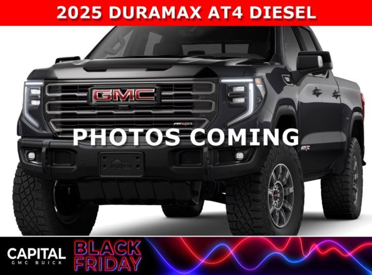 This 2025 SIERRA 1500 AT4X is loaded and powered by the legendary Duramax Diesel Engine! Equipped with MASSAGING SEATS, adaptive cruise control, DSSV SHOCKS, sunroof, rear sliding power window, Remote Start, BOSE audio speakers, MASSIVE 3 Factory Lift-Kit, Heated and Cooled Seats, Heads-Up Display, 360 CAM, Rear Streaming Camera Mirror, and much more! CALL NOW... LIMITED PRODUCTIONAsk for the Internet Department for more information or book your test drive today! Text 825-445-0521 for fast answers at your fingertips!AMVIC Licensed Dealer - Licence Number B1044900Disclaimer: All prices are plus taxes and include all cash credits and loyalties. See dealer for details. AMVIC Licensed Dealer # B1044900