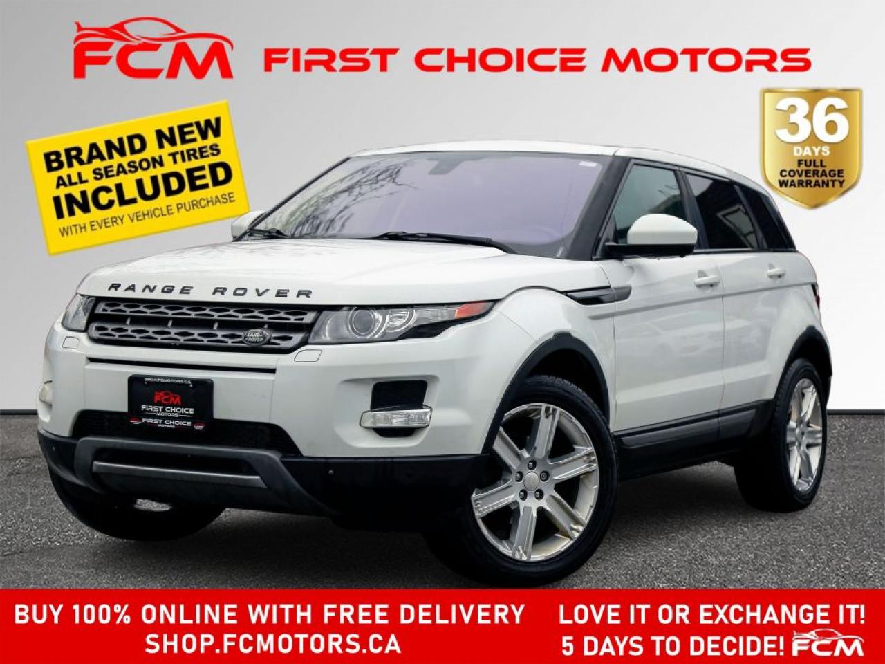 ** ** SPECIAL LIMITED TIME OFFER ** ** PURCHASE ANY VEHICLE THIS WEEK AND RECEIVE 4 BRAND-NEW ALL-SEASON TIRES AT NO ADDITIONAL COST!!! DONT MISS THIS EXCLUSIVE CHANCE TO UPGRADE YOUR RIDE AND STAY PREPARED FOR ANY WEATHER!!! <br>  <br>EXCITING NEWS FROM FIRST CHOICE MOTORS! Our brand-new online showroom is now open to the public, bringing the ultimate car shopping experience right to your fingertips! Enjoy a 100% online car shopping experience, with over 500 certified vehicles in stock, comprehensive protection plans, and thousands of new auto parts & accessories available! Plus, for a limited time, were offering FREE deliveries across Ontario on all vehicle purchases! Dont miss outvisit Shop.fcmotors.ca to find and upgrade your perfect vehicle today!<br>  <br>Welcome to First Choice Motors, the largest car dealership in Ontario of pre-owned cars, SUVs, and vans priced between $5000-$15,000. With an impressive inventory of over 500 vehicles in stock, we are dedicated to providing our customers with a vast selection of affordable and reliable options. <br>  <br>Were thrilled to offer a used 2014 Land Rover Range Rover Evoque PURE PREMIUM, white color with 218,000km (STK#7986) This vehicle was $13990 NOW ON SALE FOR $10990. It is equipped with the following features:<br>  - Automatic Transmission<br>  - Leather seats<br>  - Sunroof<br>  - Heated seats<br>  - Navigation<br>  - All wheel drive<br>  - Bluetooth<br>  - Reverse camera<br>  - Power windows<br>  - Power locks<br>  - Power mirrors<br>  - Air Conditioning<br>  <br>  At First Choice Motors, we believe in providing quality vehicles that our customers can depend on. All our vehicles come with a 36-day FULL COVERAGE warranty. We also offer additional warranty options up to 5 years for our customers who want extra peace of mind. All Carfax Canada History Reports will be available to view & print from our website www.fcmotors.ca or Shop.fcmotors.ca<br>  <br>Furthermore, all our vehicles are sold fully certified with brand new brakes rotors and pads, a fresh oil change, and brand new set of all-season tires installed & balanced. You can be confident that this car is in excellent condition and ready to hit the road.<br>  <br>At First Choice Motors, we believe that everyone deserves a chance to own a reliable and affordable vehicle. Thats why we offer financing options with low interest rates starting at 7.9% O.A.C. Were proud to approve all customers, including those with bad credit, no credit, students, and even 9 socials. Our finance team is dedicated to finding the best financing option for you and making the car buying process as smooth and stress-free as possible.<br>  <br>Our dealership is open 7 days a week to provide you with the best customer service possible. We carry the largest selection of used vehicles for sale under $9990 in all of Ontario. We stock over 500 cars, mostly Acura ,Audi ,BMW, Buick, Cadillac, Chevrolet, Chrysler, Dodge, Fiat, Ford, GMC, Hyundai, Infiniti, Jeep, Kia, Lexus, Lincoln, Mazda, Mercedes-Benz, Mini, Mitsubishi, Nissan, Subaru, Toyota & Volvo. With our ongoing sale, you can find your dream car at a price you can afford. Come visit us today and experience why we are the best choice for your next used car purchase!<br>  <br>All prices exclude a $12.50 OMVIC fee, license plates & registration and ONTARIO HST (13%)