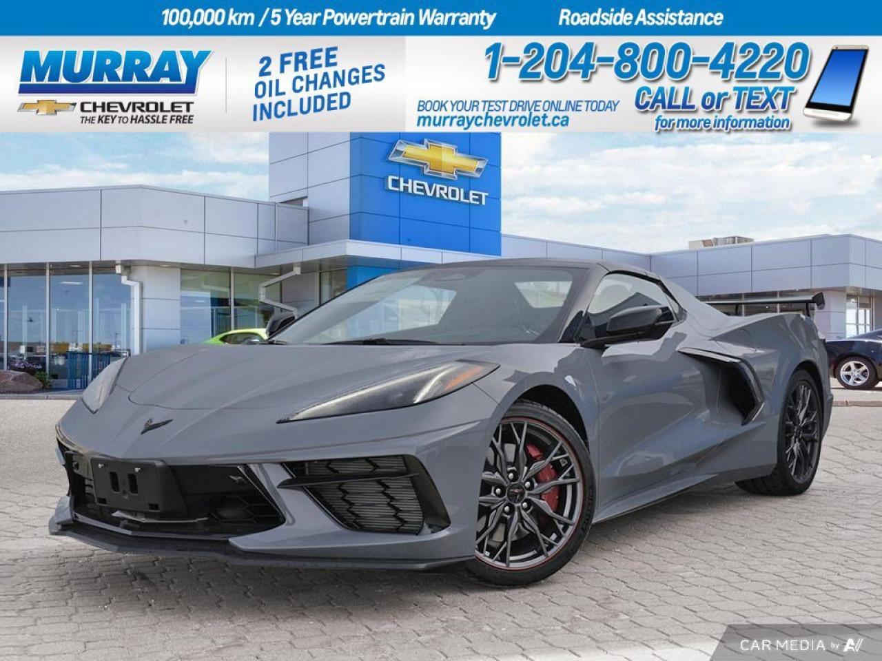 * 6.2L V8 DI HIGH-OUTPUT Engine * * 8-Speed Dual Clutch Transmission * * Z51 Performance Package *  Experience the thrill of open-air driving in this 2025 Chevrolet Corvette 3LT Convertible. With its powerful 6.2L V8 engine, this Corvette offers exhilarating performance, ensuring every drive around Winnipeg is an unforgettable adventure. The 8-speed dual clutch transmission provides seamless shifts, enhancing both manual and automatic driving experiences. The Z51 Performance Package elevates your ride with features like performance brakes, suspension, and a performance rear axle ratio, ensuring you have the edge on every curve and straightaway.  The Corvettes exterior is a masterpiece in Sea Wolf Grey Tricoat, complemented by Carbon Flash Metallic-painted accents on the mirrors, spoiler, nacelles, and roof. The high wing spoiler adds an aggressive stance, while the 20-spoke Midnight Grey forged aluminum wheels with a striking red stripe complete the look. Inside, the Jet Black Napa leather seating surfaces with perforated inserts and Torch Red seat belts create a sporty yet luxurious cabin environment.  Innovative technology and safety features abound in this Corvette. Stay connected with smart device integration and a premium sound system, while the heads-up display keeps vital information in your line of sight. Advanced safety technologies like blind spot monitoring, lane departure warning, and front collision mitigation provide peace of mind as you cruise the roads in and around Winnipeg.  Dealer Permit #1740