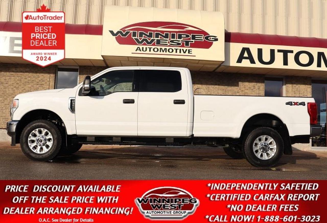 SALE PRICE: $57,800 **ASK US HOW TO RECEIVE A PRICE DISCOUNT WITH DEALER ARRANGED FINANCING O.A.C.** PLUS APPLICABLE TAXES. NO ADMINISTRATION FEES!!   
 
VERY CLEAN WITH VERY LOW KMS - YES ONLY 27K KMS!!, READY TO GO TO WORK, 8-FOOT BOX, HEAVY DUTY GVW, 2022 FORD F-350 SUPER DUTY . EXCEPTIONALLY CLEAN WITH AN ACCIDENT-FREE WESTERN CDN HISTORY. VERY WELL EQUIPPED & A TRUE WORKHORSE - 2022 Ford F-350 CREW CAB XLT PLUS EQUIPPED WITH THE POWERFUL & PROVEN 6.2L V8, THE NEW 10-SPEED TRANSMISSION AND OF COURSE 4X4 WITH LOCKING REAR DIFF, TOW PKG AND AND MANY MORE GREAT OPTIONS. HARD TO FIND - 8-FOOT BOX, PREMIUM TRUCK - DO NOT WAIT OR YOU WILL MISS THIS VERY CLEAN PREMIUM LOW KMS TRUCK AS IT WONT LAST LONG!

- 6.2L TRITON V8 - 385HP & 430 LB-FT 
- 10-Speed automatic
- Auto 4x4 with 2 stage transfer case 
- Locking rear diff 
- Power seats (6-Passenger with folding center console)
- Big Screen SYNC Multi Media Infotainment sys
- Premium Audio system with AUX, dual USB and Satellite radio 
- Power Pedals
- 4G LTE WiFi Mobile Hotspot Internet Access
- Android Auto / Apple Car Play
- Bluetooth phone connectivity 
- Backup camera 
- Blind Spot Monitor
- Cross-Traffic Alert
- Remote and Keyless entry 
- Factory remote starter
- Factory Tow Package with HD GVW package 
- Factory Brake controller
- Full extendable tow mirrors
- Fog lights / Tow hooks
- Tinted Windows
- Chrome Appearance package (Bumpers, Grill and more)
- HD Side steps
- Premium Aluminum Factory Sport Wheels on  Goodyear Wrangler Work Grade A/T Tires
- Read below for more info.. 

VERY CLEAN, VERY LOW KMS, WELL LOOKED AFTER SUPER DUTY WITH ALL THE RIGHT OPTIONS, WORK READY, HEAVY DUTY 2022 Ford F-350 XLT PLUS 4X4 WITH 8FT BOX. This truck is an exceptionally clean Western Cdn  truck,  loaded with all the necessary options and more including the work/tow ready 6.2 L V8 engine producing 385 HP and 430 lbs of pulling torque, 10-speed automatic transmission, auto 4x4 with 2 stage transfer case and locking diff, Power 6 passenger seating with large folding center console, air, tilt, cruise, PW, PL, premium big screen audio with Sirius satellite, AUX and USB input, factory Bluetooth, FORD Microsoft Sync, remote entry,  full tow package with heavy duty GVW, extendable trailer tow mirrors with integrated signals, factory brake controller, tow hooks, fog lights, Chrome appearance package with chrome grill and bumpers with fog lights, tinted windows, 18 inch Aluminum Alloy Wheels  and so much more. Very clean LOW ACCIDENT FREE Western Canadian kms thats been well cared for and well serviced. Really must be seen - Ready for all your work or pleasure hauling or towing needs! 

Comes with a Fresh Manitoba Safety Certification, a Clean, No accident certified CARFAX history, the Balance of the Ford Canada Factory warranty and we have many unlimited KM warranty options available. Huge savings over the New MRSP! ON SALE NOW (Huge value!!) Zero down financing OAC, trades accepted. View at Winnipeg West Automotive Group, 5195 Portage Ave, Ph. (888) 601 3022