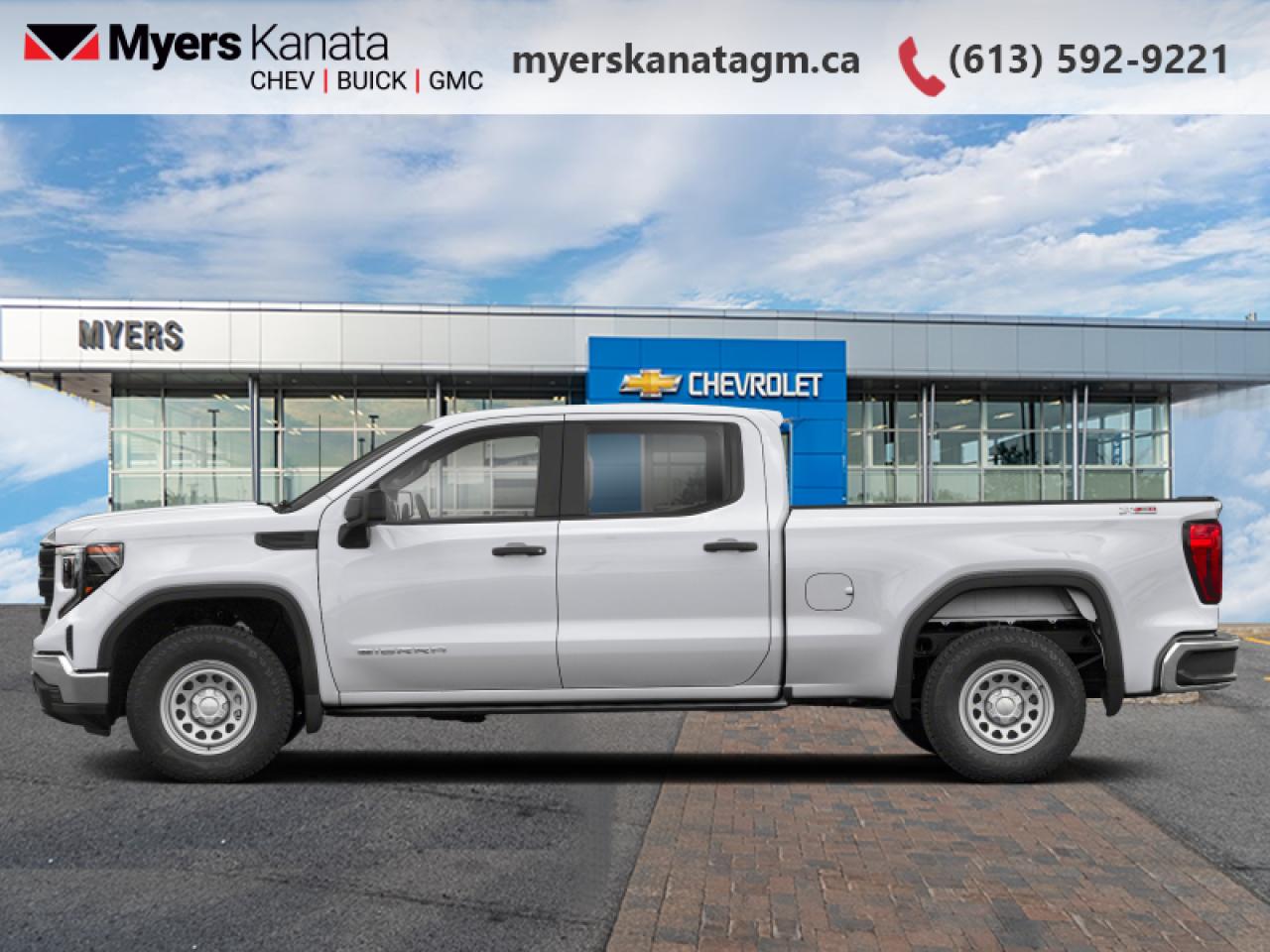 <b>Leather Seats, Spray-On Bedliner, Denali Preferred Equipment Group!</b><br> <br> <br> <br>At Myers, we believe in giving our customers the power of choice. When you choose to shop with a Myers Auto Group dealership, you dont just have access to one inventory, youve got the purchasing power of an entire auto group behind you!<br> <br>  Astoundingly advanced and exceedingly premium, this 2025 GMC Sierra 1500 is designed for pickup excellence. <br> <br>This 2025 GMC Sierra 1500 stands out in the midsize pickup truck segment, with bold proportions that create a commanding stance on and off road. Next level comfort and technology is paired with its outstanding performance and capability. Inside, the Sierra 1500 supports you through rough terrain with expertly designed seats and robust suspension. This amazing 2025 Sierra 1500 is ready for whatever.<br> <br> This white frost tricoat Crew Cab 4X4 pickup   has an automatic transmission and is powered by a  355HP 5.3L 8 Cylinder Engine.<br> <br> Our Sierra 1500s trim level is Denali. This premium Denali trim comes fully loaded with perforated leather seats and authentic open-pore wood trim, exclusive exterior styling, unique aluminum wheels, plus a massive 13.4 inch touchscreen display that features wireless Apple CarPlay and Android Auto, a premium 7-speaker Bose audio system, SiriusXM, and a 4G LTE hotspot. Additionally, this stunning pickup truck also features heated and cooled front seats and heated second row seats, a spray-in bedliner, wireless device charging, IntelliBeam LED headlights, remote engine start, forward collision warning and lane keep assist, a trailer-tow package with hitch guidance, LED cargo area lighting, ultrasonic parking sensors, an HD surround vision camera plus so much more! This vehicle has been upgraded with the following features: Leather Seats, Spray-on Bedliner, Denali Preferred Equipment Group. <br><br> <br>To apply right now for financing use this link : <a href=https://www.myerskanatagm.ca/finance/ target=_blank>https://www.myerskanatagm.ca/finance/</a><br><br> <br/>    Incentives expire 2024-12-02.  See dealer for details. <br> <br>Myers Kanata Chevrolet Buick GMC Inc is a great place to find quality used cars, trucks and SUVs. We also feature over a selection of over 50 used vehicles along with 30 certified pre-owned vehicles. Our Ottawa Chevrolet, Buick and GMC dealership is confident that youll be able to find your next used vehicle at Myers Kanata Chevrolet Buick GMC Inc. You will always find our inventory updated with the latest models. Our team believes in giving nothing but the best to our customers. Visit our Ottawa GMC, Chevrolet, and Buick dealership and get all the information you need today!<br> Come by and check out our fleet of 30+ used cars and trucks and 170+ new cars and trucks for sale in Kanata.  o~o