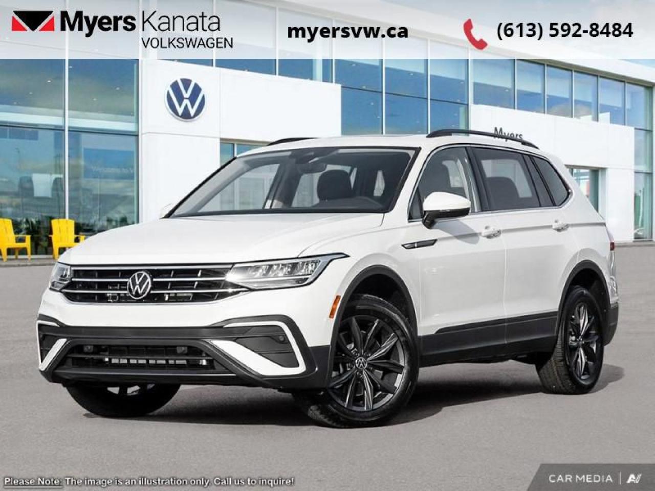 <b>Sunroof!</b><br> <br> <br> <br>  The VW Tiguan aces real-world utility with its excellent outward vision, comfortable interior, and supreme on road capabilities. <br> <br>Whether its a weekend warrior or the daily driver this time, this 2024 Tiguan makes every experience easier to manage. Cutting edge tech, both inside the cabin and under the hood, allow for safe, comfy, and connected rides that keep the whole party going. The crossover of the future is already here, and its called the Tiguan.<br> <br> This pure white SUV  has an automatic transmission and is powered by a  2.0L I4 16V GDI DOHC Turbo engine.<br> <br> Our Tiguans trim level is Comfortline. Stepping up to this Tiguan Comfortline rewards you with a power liftgate, mobile device wireless charging, adaptive cruise control, supportive heated synthetic leather-trimmed front seats, a heated leatherette-wrapped steering wheel, LED headlights with daytime running lights, and an upgraded 8-inch infotainment screen with SiriusXM satellite radio, Apple CarPlay, Android Auto, and a 6-speaker audio system. Additional features include front and rear cupholders, remote keyless entry with power cargo access, lane keep assist, lane departure warning, blind spot detection, front and rear collision mitigation, autonomous emergency braking, three 12-volt DC power outlets, remote start, a rear camera, and so much more. This vehicle has been upgraded with the following features: Sunroof. <br><br> <br>To apply right now for financing use this link : <a href=https://www.myersvw.ca/en/form/new/financing-request-step-1/44 target=_blank>https://www.myersvw.ca/en/form/new/financing-request-step-1/44</a><br><br> <br/> Weve discounted this vehicle $1000.   0% financing for 60 months. 2.99% financing for 84 months. <br> Buy this vehicle now for the lowest bi-weekly payment of <b>$295.92</b> with $0 down for 84 months @ 2.99% APR O.A.C. ( taxes included, $1071 (OMVIC fee, Air and Tire Tax, Wheel Locks, Admin fee, Security and Etching) is included in the purchase price.    ).  Incentives expire 2025-03-31.  See dealer for details. <br> <br> <br>LEASING:<br><br>Estimated Lease Payment: $260 bi-weekly <br>Payment based on 4.99% lease financing for 48 months with $0 down payment on approved credit. Total obligation $27,078. Mileage allowance of 16,000 KM/year. Offer expires 2025-03-31.<br><br><br>Call one of our experienced Sales Representatives today and book your very own test drive! Why buy from us? Move with the Myers Automotive Group since 1942! We take all trade-ins - Appraisers on site!<br> Come by and check out our fleet of 30+ used cars and trucks and 100+ new cars and trucks for sale in Kanata.  o~o