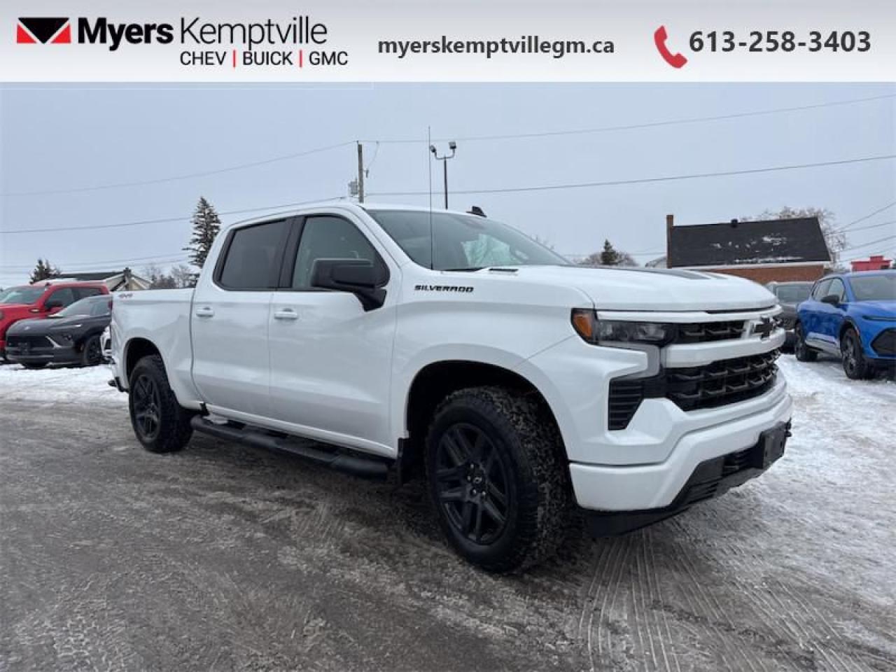 <b>Convenience Package II, Duramax 3.0L Turbo Diesel Engine, Leather Seats, Assist Steps!</b><br> <br> <br> <br>At Myers, we believe in giving our customers the power of choice. When you choose to shop with a Myers Auto Group dealership, you dont just have access to one inventory, youve got the purchasing power of an entire auto group behind you!<br> <br>  Astoundingly advanced and exceedingly premium, this 2025 Chevrolet Silverado 1500 is designed for pickup excellence. <br> <br>This 2025 Chevrolet Silverado 1500 stands out in the midsize pickup truck segment, with bold proportions that create a commanding stance on and off road. Next level comfort and technology is paired with its outstanding performance and capability. Inside, the Silverado 1500 supports you through rough terrain with expertly designed seats and robust suspension. This amazing 2025 Silverado 1500 is ready for whatever.<br> <br> This summit white sought after diesel Crew Cab 4X4 pickup   has an automatic transmission and is powered by a  305HP 3.0L Straight 6 Cylinder Engine.<br> <br> Our Silverado 1500s trim level is RST. This trim steps things up with heated front seats, a heated steering wheel and dual-zone climate control, along with a trailering package, remote start, aluminum wheels, hitch guidance, a power locking EZ lift tailgate, and an upgraded 13.4-inch infotainment display with navigation capability, Apple CarPlay and Android Auto. Safety features also include lane keep assist with lane departure warning, following distance indication, forward collision alert, and automatic emergency braking with front pedestrian braking. This vehicle has been upgraded with the following features: Convenience Package Ii, Duramax 3.0l Turbo Diesel Engine, Leather Seats, Assist Steps. <br><br> <br>To apply right now for financing use this link : <a href=https://www.myerskemptvillegm.ca/finance/ target=_blank>https://www.myerskemptvillegm.ca/finance/</a><br><br> <br/> Total  rebate of $6000 is reflected in the price.   Incentives expire 2025-06-02.  See dealer for details. <br> <br>Your journey to better driving experiences begins in our inventory, where youll find a stunning selection of brand-new Chevrolet, Buick, and GMC models. If youre looking to get additional luxuries at a wallet-friendly price, dont just pick pre-owned -- choose from our selection of over 300 Myers Approved used vehicles! Our incredible sales team will match you with the car, truck, or SUV thats got everything youre looking for, and much more. o~o