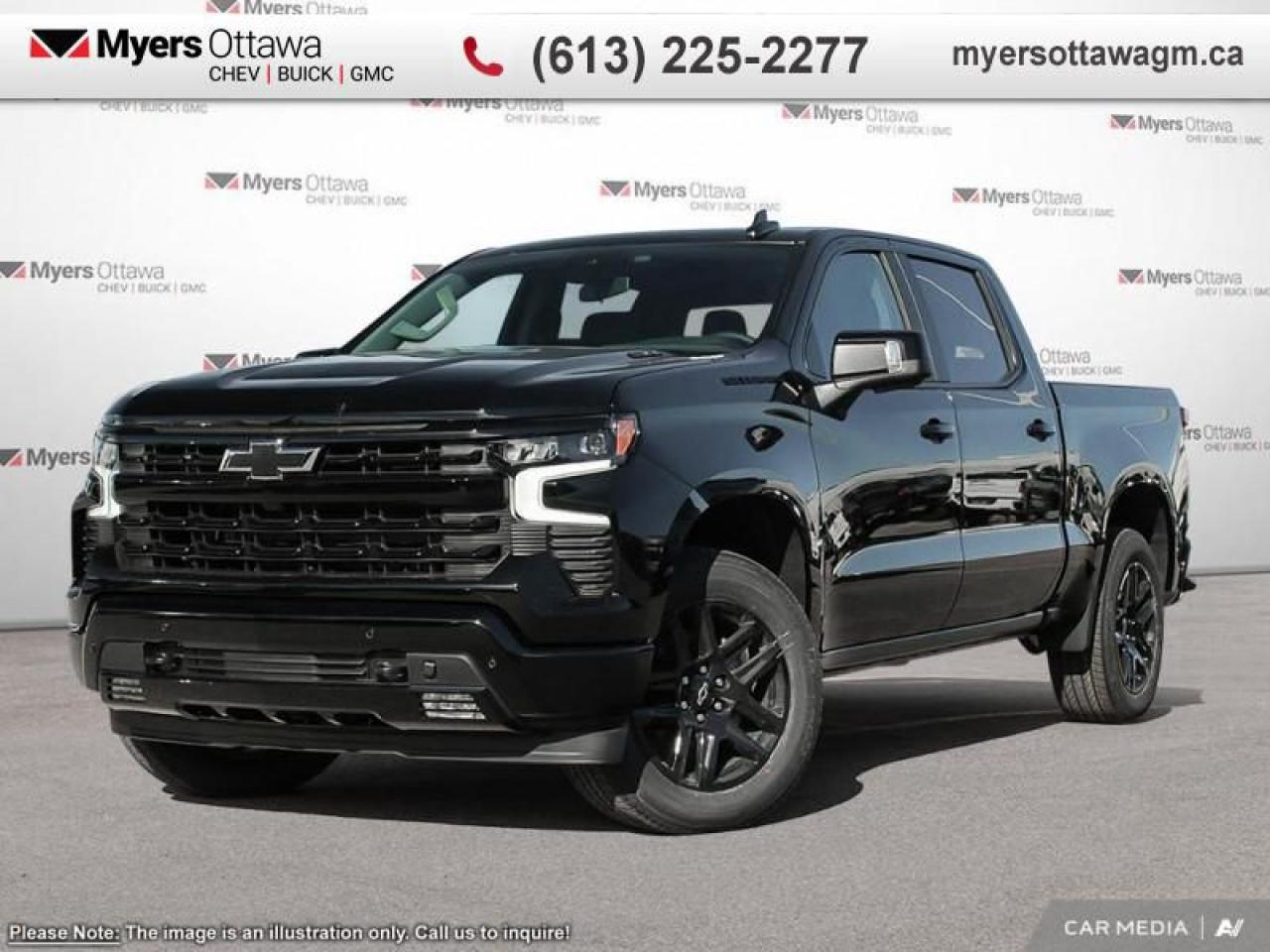 <br> <br>  With a bold profile and distinctive stance, this 2025 Silverado turns heads and makes a statement on the jobsite, out in town or wherever life leads you. <br> <br>This 2025 Chevrolet Silverado 1500 stands out in the midsize pickup truck segment, with bold proportions that create a commanding stance on and off road. Next level comfort and technology is paired with its outstanding performance and capability. Inside, the Silverado 1500 supports you through rough terrain with expertly designed seats and robust suspension. This amazing 2025 Silverado 1500 is ready for whatever.<br> <br> This black  4X4 pickup   has an automatic transmission.<br> <br> Our Silverado 1500s trim level is RST. This trim steps things up with heated front seats, a heated steering wheel and dual-zone climate control, along with a trailering package, remote start, aluminum wheels, hitch guidance, a power locking EZ lift tailgate, and an upgraded 13.4-inch infotainment display with navigation capability, Apple CarPlay and Android Auto. Safety features also include lane keep assist with lane departure warning, following distance indication, forward collision alert, and automatic emergency braking with front pedestrian braking.<br><br> <br>To apply right now for financing use this link : <a href=https://creditonline.dealertrack.ca/Web/Default.aspx?Token=b35bf617-8dfe-4a3a-b6ae-b4e858efb71d&Lang=en target=_blank>https://creditonline.dealertrack.ca/Web/Default.aspx?Token=b35bf617-8dfe-4a3a-b6ae-b4e858efb71d&Lang=en</a><br><br> <br/> See dealer for details. <br> <br><br> Come by and check out our fleet of 40+ used cars and trucks and 170+ new cars and trucks for sale in Ottawa.  o~o