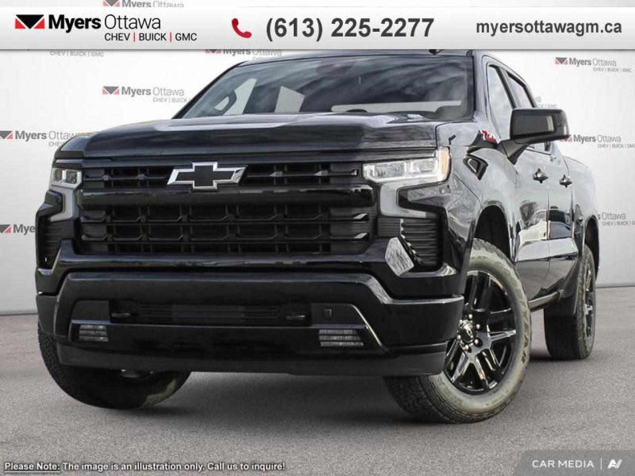 <br> <br>  No matter where youre heading or what tasks need tackling, theres a premium and capable Silverado 1500 thats perfect for you. <br> <br>This 2025 Chevrolet Silverado 1500 stands out in the midsize pickup truck segment, with bold proportions that create a commanding stance on and off road. Next level comfort and technology is paired with its outstanding performance and capability. Inside, the Silverado 1500 supports you through rough terrain with expertly designed seats and robust suspension. This amazing 2025 Silverado 1500 is ready for whatever.<br> <br> This black Crew Cab 4X4 pickup   has an automatic transmission and is powered by a  355HP 5.3L 8 Cylinder Engine.<br> <br> Our Silverado 1500s trim level is RST. This trim steps things up with heated front seats, a heated steering wheel and dual-zone climate control, along with a trailering package, remote start, aluminum wheels, hitch guidance, a power locking EZ lift tailgate, and an upgraded 13.4-inch infotainment display with navigation capability, Apple CarPlay and Android Auto. Safety features also include lane keep assist with lane departure warning, following distance indication, forward collision alert, and automatic emergency braking with front pedestrian braking.<br><br> <br>To apply right now for financing use this link : <a href=https://creditonline.dealertrack.ca/Web/Default.aspx?Token=b35bf617-8dfe-4a3a-b6ae-b4e858efb71d&Lang=en target=_blank>https://creditonline.dealertrack.ca/Web/Default.aspx?Token=b35bf617-8dfe-4a3a-b6ae-b4e858efb71d&Lang=en</a><br><br> <br/> See dealer for details. <br> <br><br> Come by and check out our fleet of 40+ used cars and trucks and 160+ new cars and trucks for sale in Ottawa.  o~o