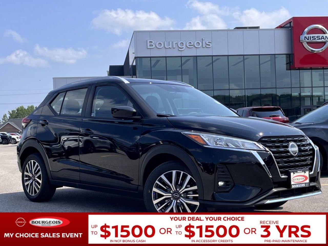 <p>Introducing the sleek, New Nissan Kicks Play SV in an elegant black, complete with a smooth FWD drivetrain that promises an engaging and responsive driving experience. This SUV is not just about getting you from point A to B; it's about how you feel on the journey.</p><p>The exterior of the Nissan Kicks Play SV commands attention with its bold black color, complemented by stylish alloy wheels that not only enhance its appearance but also contribute to a smooth ride. Inside, the black interior wraps you in comfort, featuring heated front seats and a leather steering wheel for those chilly mornings, not to mention the convenience of keyless entry and remote start for ease of access and departure.</p><p>Technologically advanced, this Kicks Play SV is equipped with an automatic transmission and a 1.6L 4-cyl engine that ensures a balanced blend of power and efficiency. The in-vehicle experience is elevated with smart device integration, allowing seamless connectivity to your digital world, while safety is prioritized with features like lane assist, brake assist, and adaptive cruise control. The addition of a backup camera and parking sensors makes navigating tight spots simpler and safer, ensuring peace of mind.</p><p>This vehicle is perfect for tech-savvy individuals or families seeking a reliable, stylish, and feature-packed SUV for city driving and beyond. With only 15 km on the odometer, it's waiting to start its journey with you. Don't miss the chance to make the Nissan Kicks Play SV yours. Contact the dealership today for more information and let your adventure begin.</p> <p><strong>Why Choose the Bourgeois Auto Group?</strong></p><p>For 80 years, Bourgeois Auto Group has been delivering exceptional automotive experiences. Our factor trained teams work to ensure you receive the shopping experience you deserve; whether you're looking for a new or new-to-you vehicle.</p><p>Shop 24/7 with our online showroom and chat service, ensuring convenience every step of the way. No hidden fees, full disclosure, and every pre-owned vehicle comes with a Carfax® report for peace of mind.</p><p>We offer a wide selection of pre-owned vehicles, all competitively priced using real-time market data. Get the best deal on your purchase and trade-in with our free Live Market Analysis report.</p><p>Looking to sell your car? We buy any make or modelno purchase required. Our simple to use online trade valuation tool will provide you with a clear, transparent selling experience whether you buy our car or not.</p><p>Backed by hundreds dedicated employees across 4 convenient locations, were here to meet all your automotive needs. Visit us in Midland or Parry Sound and explore our inventory or schedule your next service today.</p> <p><strong>Financing Your Next Vehicle with Bourgeois Midland Nissan:</strong></p><p>At Bourgeois Midland Nissan, we make financing your next vehicle simple and stress-free! Our team works with trusted lenders to find flexible options tailored to your budget. Drive away with confidenceapply today!</p><p>Take advantage of our online pre-qualification tool, backed by Equifax and TD Bank to find the payment that works for you. Simply <a href=https://www.bourgeoisnissan.com/pre-qualify-for-financing/ rel=nofollow><strong>CLICK HERE</strong></a> to use our secure online credit tool with no impact to your credit.</p>