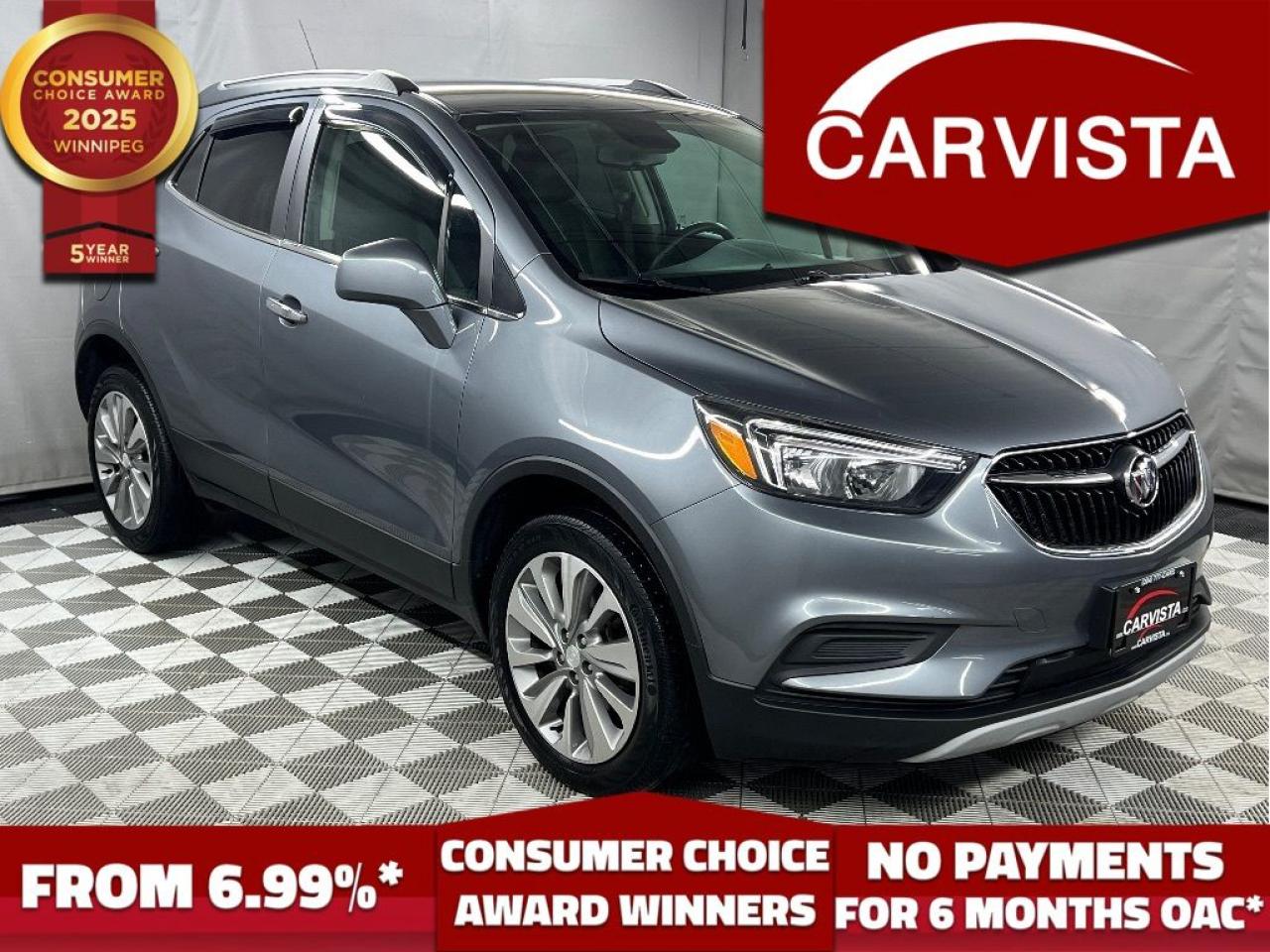 CONSECUTIVE COMSUMER CHOICE AWARD WINNERS FOR OUTSTANDING BUSINESS! LOW DEALER FINANCING RATES*, NO PAYMENTS FOR 6 MONTHS*!   


ALL WHEEL DRIVE, BLUETOOTH HANDSFREE, REMOTE START, REVERSE CAMERA, NO ACCIDENTS, FACTORY WARRANTY
Factory powertrain warranty until February 28, 2025 or 100,000KM

This 2020 Buick Encore Preferred AWD is a stylish, compact SUV that offers reliability, comfort, and versatility With its all-wheel drive system, its perfect for handling various road conditions with ease, providing a confident and smooth driving experience
Key Features:
Remote Start: Start your vehicle with ease, perfect for warming it up on chilly mornings or cooling it down on hot days
No Accidents: This Encore has a clean accident history, ensuring peace of mind and maintained value
Factory Powertrain Warranty: Coverage valid until February 28, 2025, giving you added security for years to come
Comfortable and spacious interior with premium materials and intuitive controls
Compact size for easy maneuverability, ideal for urban driving or weekend adventures
This well-maintained vehicle is ready for its next owner. Dont miss out on the chance to own this dependable and feature-packed SUV!

5 years running, consecutive receivers of the prestigious Consumer Choice Award in 2021, 2022, 2023, 2024 and 2025! Low rate dealer arranged financing available!
At Carvista we offer a unique buying experience, with no deceiving finance gimmicks and trades are welcome but not required!  Carvista is a family operated business that has been in business for over 25 years, and has earned a A+ BBB Accreditation and outstanding consumer accolades. Offering 175 quality pre-owned vehicles, all are certified and Carfax verified, most with remaining factory warranty and a modern facility located on Winnipegs Regent Ave strip.  We welcome you to visit us at 1201 Regent Ave W, at Carvista, and drive away in a like new vehicle for less.  In many cases we can offer no payments for 6 months! Dont let your trade or credit stop you, we accept any kind, any time. CARVISTA.CA, "Where the deals are". 
Prices and payments exclude GST OR PST
Carvista Inc. Dealer Permit # 1211, Category: Used Vehicle
 Please verify all ad details with a Carvista sales person, vehicle may not be exactly as shown. 


.