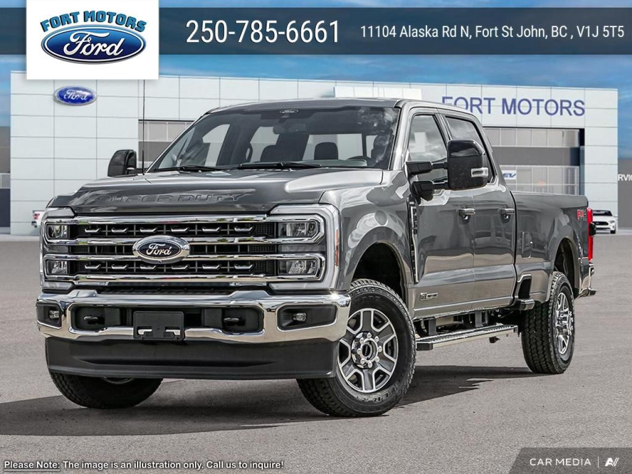 <b>Lariat Ultimate Package, Leather Seats, Premium Audio, FX4 Off-Road Package, Reverse Sensing System!</b><br> <br>   For hauling, towing, and getting the job done, look no further than this rugged F-350. <br> <br>The most capable truck for work or play, this heavy-duty Ford F-350 never stops moving forward and gives you the power you need, the features you want, and the style you crave! With high-strength, military-grade aluminum construction, this F-350 Super Duty cuts the weight without sacrificing toughness. The interior design is first class, with simple to read text, easy to push buttons and plenty of outward visibility. This truck is strong, extremely comfortable and ready for anything. <br> <br> This carbonized grey metallic sought after diesel Crew Cab 4X4 pickup   has a 10 speed automatic transmission and is powered by a  500HP 6.7L 8 Cylinder Engine. This vehicle has been upgraded with the following features: Lariat Ultimate Package, Leather Seats, Premium Audio, Fx4 Off-road Package, Reverse Sensing System, 20 Inch Aluminum Wheels, Tailgate Step. <br><br> View the original window sticker for this vehicle with this url <b><a href=http://www.windowsticker.forddirect.com/windowsticker.pdf?vin=1FT8W3BM8REF52624 target=_blank>http://www.windowsticker.forddirect.com/windowsticker.pdf?vin=1FT8W3BM8REF52624</a></b>.<br> <br>To apply right now for financing use this link : <a href=https://www.fortmotors.ca/free-credit-check/ target=_blank>https://www.fortmotors.ca/free-credit-check/</a><br><br> <br/><br>Come down to Fort Motors and take it for a spin!<p><br> Come by and check out our fleet of 30+ used cars and trucks and 210+ new cars and trucks for sale in Fort St John.  o~o