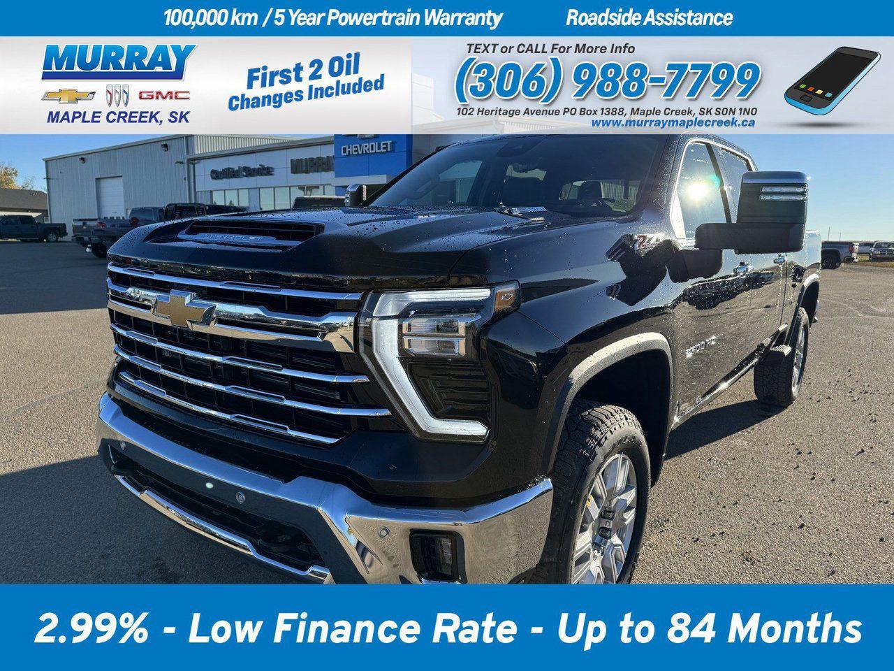 With daring good looks and incredible power, our 2025 Chevrolet Silverado 2500 LTZ Crew Cab 4X4 in Black greets your days with eager enthusiasm! Motivated by a TurboCharged 6.6 Litre DuraMax Diesel V8 offering 470hp and 975lb-ft of torque to a 10 Speed Allison Automatic transmission. This Four Wheel Drive truck is also impressively maneuverable with an auto-locking rear differential and digital variable steering. Bold styling comes into play with our Silverados LED lighting, fog lamps, stainless steel beltline moldings, power-folding trailer mirrors, an EZ Lift power lock/release tailgate, cargo-bed lighting, a 120V outlet, and alloy wheels. You are going to love our LTZ cabin which is a comfortable command post for busy days with heated leather power front seats, a heated-wrapped steering wheel, dual-zone automatic climate control, keyless access/ignition, remote start, and 12V/120V power outlets. A high-tech truck, our Silverado is at your service with a 12.3-inch driver display, a 13.4-inch touchscreen, WiFi compatibility, wireless Android Auto/Apple CarPlay, Bluetooth, and a six-speaker audio system. Chevrolet promotes safer trucking with an HD rearview camera, automatic braking, forward collision alert, a following distance indicator, hitch guidance, a rear seat reminder, trailer sway control, hill start assistance, and more. Its no wonder our Silverado 2500 LTZ satisfies so many owners! Save this Page and Call for Availability. We Know You Will Enjoy Your Test Drive Towards Ownership!