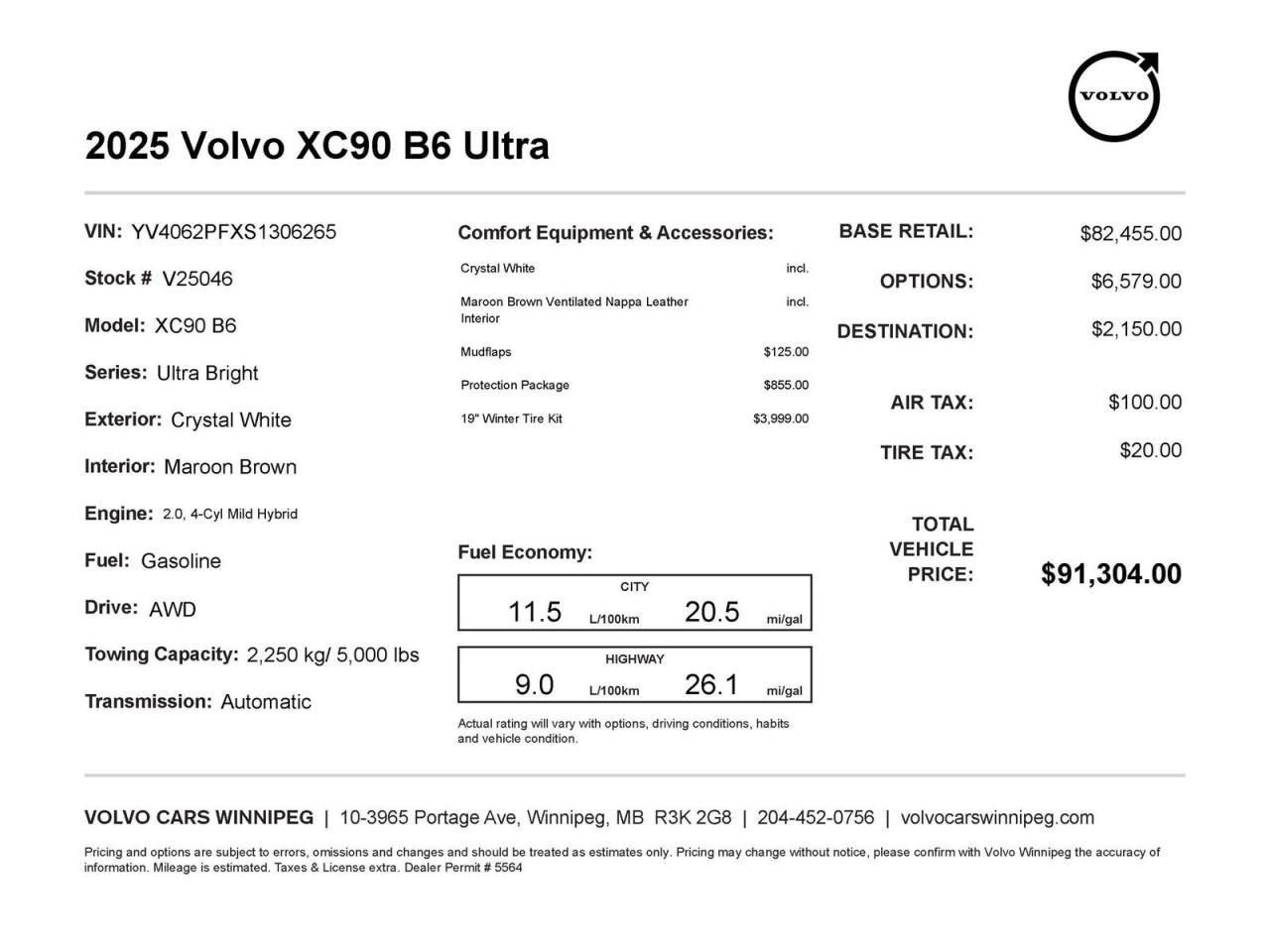 New 2025 Volvo XC90 Ultra Bright Theme DEMO MODEL - INCLUDES 19