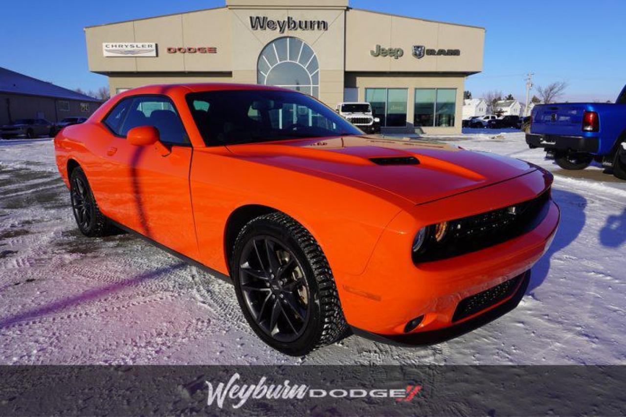 Used 2021 Dodge Challenger SXT AWD | Go Mango Orange | Heated Seats/Wheel | Remote Start | Blind Spot Monitors | Blacktop Pkg | for sale in Weyburn, SK