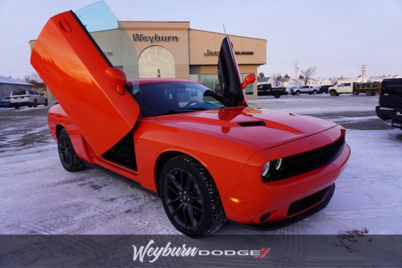 Used 2021 Dodge Challenger SXT AWD | Go Mango Orange | Heated Seats/Wheel | Remote Start | Blind Spot Monitors | Blacktop Pkg | for sale in Weyburn, SK