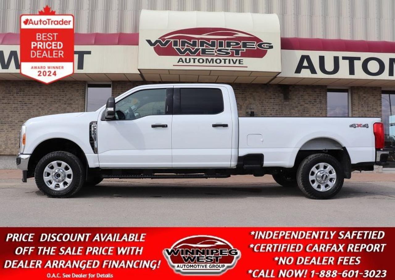 SALE PRICE: $63,800 **ASK US HOW TO RECEIVE A PRICE DISCOUNT WITH DEALER ARRANGED FINANCING O.A.C.** PLUS APPLICABLE TAXES. NO ADMINISTRATION FEES!!    
 
LOW KMS, STILL LIKE NEW INSIDE AND OUT! READY TO GO TO WORK, 8-FOOT BOX, HEAVY DUTY GVW, NEW GENERATION 2023 FORD F-350 XLT PREMIUM SUPER DUTY! EXCEPTIONALLY CLEAN WITH AN ACCIDENT-FREE WESTERN CDN (B.C.) HISTORY. VERY WELL EQUIPPED & A TRUE WORKHORSE - NEW GENERATION 2023 Ford F-350 CREW CAB XLT PLUS  EQUIPPED WITH THE NEW POWERFUL 7.3L V8, THE NEW 10-SPEED TRANSMISSION AND OF COURSE 4X4 WITH LOCKING REAR DIFF, TOW PKG AND AND MANY MORE GREAT OPTIONS. HARD TO FIND - 8-FOOT BOX, PREMIUM TRUCK - DO NOT WAIT OR YOU WILL MISS THIS VERY CLEAN PREMIUM TRUCK WITH LOW KMS AS IT WONT LAST LONG!

- New Gen 7.3 L OHV PFI V8 ( 430 hp / 485 pound-feet tq)
- 10-Speed automatic WITH selectable drive modes
- Auto 4x4 with 2 stage transfer case 
- Locking rear diff 
- Power seats (6-Passenger with large folding center console)
- Big Screen SYNC Multi Media Infotainment sys
- Premium Audio system with AUX, dual USB and Satellite radio 
- 4G LTE WiFi Mobile Hotspot Internet Access
- Android Auto / Apple Car Play
- Bluetooth phone connectivity 
- Backup camera 
- Remote and Keyless entry 
- Factory remote starter
- Factory power inverter
- Factory Tow Package with HD GVW package 
- Factory Brake controller
- Full extendable tow mirrors
- Fog lights / Tow hooks
- Tinted Windows
- Easy step rear bumpers 
- Factory side box steps  
- Chrome Appearance package (Bumpers, Grill and more)
- Optional New Box liner available at dealer cost (pre-installed)
- Cargo Management sys
- Premium Aluminum Factory Sport Wheels riding on FIRESTONE DESTINATION XT Work Grade Tires
- Read below for more info.. 

STILL LIKE BRAND NEW, WELL LOOKED AFTER NEW GENERATION F350 SUPER DUTY WITH ALL THE RIGHT OPTIONS, WORK READY, HEAVY DUTY 2023 Ford F-350  XLT PLUS 4X4 WITH 8FT BOX. This truck is an exceptionally clean Western Cdn (B.C.) truck,  loaded with all the necessary options and more including the work/tow ready New Gen 7.3 L OHV PFI V8 ( 430 hp / 485 pound-feet tq), 10-speed automatic transmission WITH selectable drive modes, auto 4x4 with 2 stage transfer case and locking diff, Power 6 passenger seating with large folding center console, air, tilt, cruise, PW, PL, premium big screen audio with Sirius satellite, AUX and USB input, factory Bluetooth, FORD Microsoft Sync, remote entry,  full tow package with heavy duty GVW, extendable trailer tow mirrors with integrated signals, factory brake controller, tow hooks, fog lights, Chrome appearance package with chrome grill and bumpers with fog lights, tinted windows, optional Box Liner, 18 inch Aluminum Alloy Wheels with Heavy Duty Work Grade Tires, and so much more. Very clean LOW ACCIDENT FREE Western Canadian kms thats been well cared for and well serviced. Really must be seen - Ready for all your work or pleasure hauling or towing needs! 

Comes with a Fresh Manitoba Safety Certification, a Clean, No accident certified CARFAX history, lots of the Ford Canada Factory warranty remaining and we have many unlimited KM warranty options available. Huge savings over the New MRSP! ON SALE NOW (Huge value!!) Zero down financing OAC, trades accepted. View at Winnipeg West Automotive Group, 5195 Portage Ave, Ph. (888) 601 3022