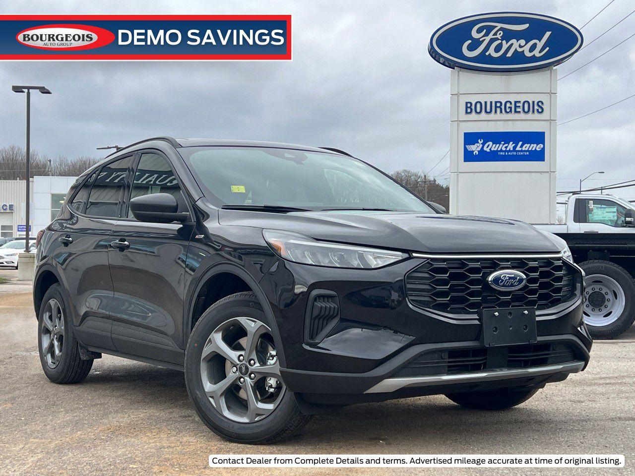 <p>Introducing the all-new Ford Escape ST-Line AWD, presented in a stunning black exterior that exudes sophistication and power. With its advanced AWD drivetrain, this SUV promises exceptional handling and performance in any driving condition, making it an ideal choice for those who demand both style and substance.</p><p>The Escape ST-Line's design captivates from the first glance, with its sleek body type and sporty aesthetic. Its exterior is perfectly complemented by alloy wheels that enhance its elegant stance. Inside, the cabin welcomes you with a blend of comfort and luxury, featuring heated front seats and a heated steering wheel wrapped in sport leatherette, ensuring a cozy environment regardless of the weather. The interior is not only about comfort but also about practicality, with features like power seats and windows, providing ease of use for drivers and passengers alike.</p><p>Technology-wise, the Ford Escape ST-Line is equipped to meet the needs of the modern driver. It boasts a comprehensive suite of features, including air conditioning, a backup camera, and smart device integration, allowing for seamless connectivity on the move. Safety and convenience are also paramount, with lane assist, brake assist, and remote start, ensuring a confident and effortless driving experience. For the audiophiles, the inclusion of satellite radio and a Wi-Fi hotspot keeps everyone entertained and connected throughout the journey.</p><p>This vehicle is a perfect match for those who seek a blend of dynamic performance, cutting-edge technology, and sophisticated styling in their SUV. Its low mileage of just 90 km guarantees that it feels brand new. We invite all interested buyers to contact the dealership today for more information and to discover how the Ford Escape ST-Line AWD can elevate your driving experience.</p> <p><span style=color:rgb( 58 , 80 , 95 )>The discount shown on vehicle represents the </span><u>Cash Purchase</u><span style=color:rgb( 58 , 80 , 95 )> discount and is inclusive of all non-stackable and stackable cash purchase discounts from Ford of Canada and Bourgeois Ford North and is offered in lieu of sub-vented lease or finance rates. To get details on current discounts applicable to this and other vehicles in our inventory for Lease and Finance customer, see a member of our team. All offers for lease or finance are On Approved Credit (OAC).While every effort is made to ensure the accuracy of discounts and programs, programs are subject to change without notice </span><span style=color:rgb( 119 , 119 , 119 )>and may not be accurate or completely current. While every reasonable effort is made to ensure the accuracy of this data, we are not responsible for any errors or omissions contained on these pages.</span></p> <p><strong>Financing Your Next Vehicle with Bourgeois Motors Ford in Midland:</strong></p><p>At Bourgeois Motors Ford, we make financing your next vehicle simple and stress-free! Our team works with trusted lenders to find flexible options tailored to your budget. Drive away with confidenceapply today!</p><p>Take advantage of our online pre-qualification tool, backed by Equifax and TD Bank to find the payment that works for you. Simply <a href=https://www.bourgeoismotors.com/free-credit-check/ rel=nofollow><strong>CLICK HERE</strong></a><strong> </strong>to use our secure online credit tool with no impact to your credit.</p> <p>Experience exceptional value with Bourgeois Motors Fords executive demos. These are like-new vehicles with low mileage, premium features, and significant savings. Drive away with confidence, backed by the balance of factory warranties and our commitment to quality. Its a great way to own a new Ford.</p>