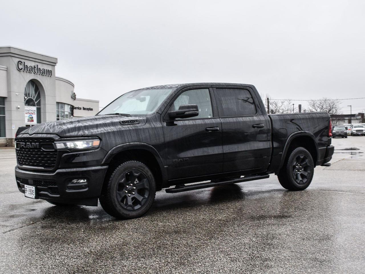 2025 Ram 1500 4D Crew Cab Big Horn/Lone Star Diamond Black Crystal Pearlcoat 115V Auxiliary Power Outlet, 115V Rear Auxiliary Power Outlet, 12 Touchscreen, 12-Way/1-Way Trailer Connector, 2nd Row In-Floor Storage Bins, 3 Rear Seat Head Restraints, 4 MOPAR Adjustable Cargo Tie-Down Hooks, 400W Inverter, 4G LTE Wi-Fi Hot Spot, 4-Way Front Headrests, 6-Months SiriusXM Radio Service, 7 Customizable In-Cluster Display, 9 Alpine Speakers w/Subwoofer, A/C w/Dual-Zone Automatic Temperature Control, Accent Colour Door Handles, Accent Colour Tailgate Handle, Accent-Colour Premium Power Mirrors, Anti-Spin Differential Rear Axle, Apple CarPlay Capable, Auto Power-Folding Mirrors, Auto-Dimming Exterior Driver Mirror, Auto-Dimming Rear-View Mirror, Bed Utility Group, Big Horn Instrument Panel Badge, Big Horn Level 2 Equipment Group, Black Dual Exhaust Tips, Black Exterior Badging, Black Headlamp Bezels, Black Interior Accents, Black Mesh Grille w/Black Surround, Black Painted Exterior Mirror Caps, Black RAM Grille Badge, Black Tail Lamp Bezels, Body-Colour Front Bumper, Body-Colour Rear Bumper w/Step Pads, Bucket Seats, Configurable Drive Mode, Connected Travel & Traffic Services, Connectivity - US/Canada, Convex Wide-Angle Exterior Mirror Insert, Deluxe Cloth Bucket Seats, Disassociated Touchscreen Display, Exterior 115V Auxiliary Power Outlet, Exterior Mirrors w/Courtesy Lamps, Exterior Mirrors w/Turn Signals, For Details Visit DriveUconnect.ca, Front Heated Seats, Front Seatback Map Pockets, Full-Length Floor Console, Global Telematics Box Module (TBM), Glove Box Lamp, Google Android Auto, GPS Antenna Input, GPS Navigation, Hands-Free Phone Communication, HD Radio, Head-Up Display, Heated Exterior Mirrors, Heated Steering Wheel, Integrated Centre Stack Radio, Leather Wrapped Steering Wheel, LED Centre High-Mounted Stop Lamps, LED Dome Lamp w/On/Off Switch, LED Footwell Lighting, Manual 4-Way Front Passenger Seat, Media Hub w/2 USB Charging Ports, MOPAR Spray-In Bedliner, Night Edition, Night Edition Value Package Plus, Overhead LED Lamps, Pick-Up Box Lighting, Power 2-Way Driver Lumbar Adjust, Power 8-Way Adjustable Driver Seat, Power Adjustable Pedals, Premium Overhead Console, Quick Order Package 21Z Big Horn, Radio: Uconnect 5W Nav w/12.0 Display, Rear 60/40 Folding Seat, Rear Centre Armrest, Rear Power Sliding Window, Rear Window Defroster, Remote Tailgate Release, Security Alarm, SiriusXM w/360L On-Demand Content, Steering Wheel-Mounted Audio Controls, Sun Visors w/Illuminated Vanity Mirrors, Technology Group, Universal Garage Door Opener, USB Mobile Projection, Wheels: 20 x 9 Aluminum Painted Clad. 4WD 3.0L I6 8-Speed Automatic<br><br><br>Here at Chatham Chrysler, our Financial Services Department is dedicated to offering the service that you deserve. We are experienced with all levels of credit and are looking forward to sitting down with you. Chatham Chrysler Proudly serves customers from London, Ridgetown, Thamesville, Wallaceburg, Chatham, Tilbury, Essex, LaSalle, Amherstburg and Windsor with no distance being ever too far! At Chatham Chrysler, WE CAN DO IT!