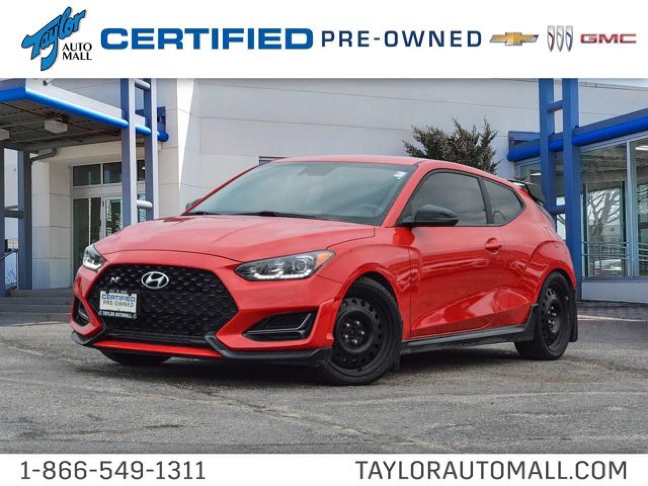 <b>Navigation,  Android Auto,  Apple CarPlay,  Premium Audio,  Lane Keep Assist!</b><br> <br>    Built with a passion for performance, this everyday commuter has a secret identity as a thrill seeking road ripper. This  2022 Hyundai Veloster N is fresh on our lot in Kingston. <br> <br>Live loud in this Hyundai Veloster N. Cutting-edge exterior and interior design, a strong turbocharged engine, and an array of new technology and connectivity features are what make this sports coupe such an exciting driving experience. This  hatchback has 58,200 kms. Its  nice in colour  . It has a manual transmission and is powered by a  275HP 2.0L 4 Cylinder Engine. <br> <br> Our Veloster Ns trim level is Manual. This Veloster N matches your need for speed with luxurious heated seats, a heated steering wheel, remote start, and proximity keyless entry. On your way to the next race, you need to stay safe, and the safety suite including lane keep assist, forward collision avoidance assist, blind spot warning, driver monitoring, and a rear view camera helps you do that. Stay connected while you rip the asphalt with touchscreen infotainment including navigation, a premium Infinity Audio system, Android Auto, Apple CarPlay, and a Bluetooth hands free phone system. This vehicle has been upgraded with the following features: Navigation,  Android Auto,  Apple Carplay,  Premium Audio,  Lane Keep Assist,  Heated Seats,  Heated Steering Wheel. <br> <br>To apply right now for financing use this link : <a href=https://www.taylorautomall.com/finance/apply-for-financing/ target=_blank>https://www.taylorautomall.com/finance/apply-for-financing/</a><br><br> <br/><br> Buy this vehicle now for the lowest bi-weekly payment of <b>$216.70</b> with $0 down for 96 months @ 9.99% APR O.A.C. ( Plus applicable taxes -  Plus applicable fees   ).  See dealer for details. <br> <br>For more information, please call any of our knowledgeable used vehicle staff at (613) 549-1311!<br><br> Come by and check out our fleet of 70+ used cars and trucks and 160+ new cars and trucks for sale in Kingston.  o~o