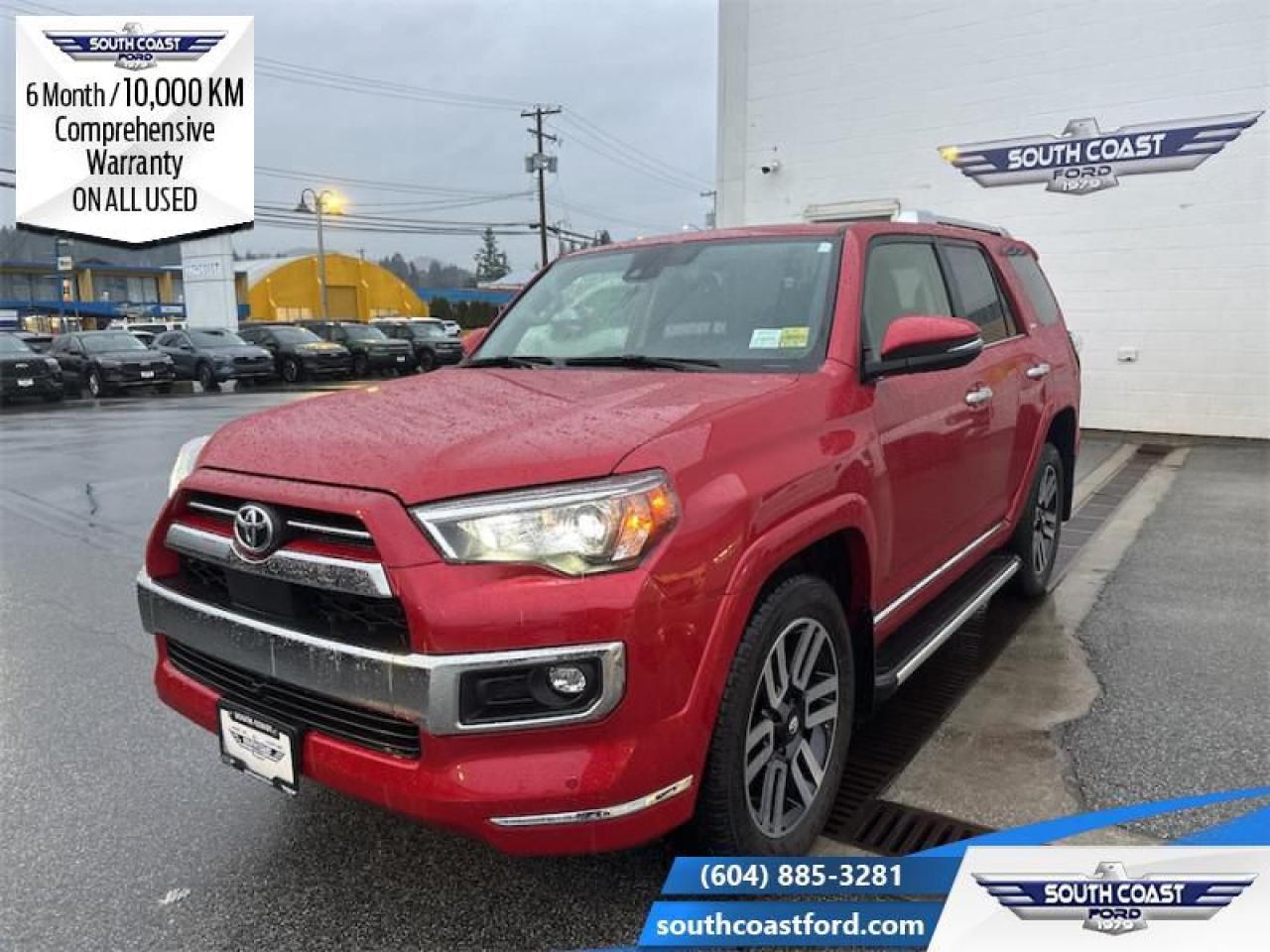 <b>Low Mileage, Sunroof,  Apple CarPlay,  Android Auto,  Heated Seats,  SofTex Seats!</b><br> <br> <p style=color:Blue;><b>Upgrade your ride at South Coast Ford with peace of mind! Our used vehicles come with a minimum of 10,000 km and 6 months of Comprehensive Vehicle Warranty. Drive with confidence knowing your investment is protected.</b></p><br> <br> Compare at $61990 - Our Price is just $60404! <br> <br>   The Toyota 4Runner is ready for any weekend adventure you can throw at it. This  2022 Toyota 4Runner is for sale today in Sechelt. <br> <br>The best stories begin where the road ends and this Toyota 4Runner is ready and capable for any off-road trail you put in front of it. This rugged family SUV offers the best of both worlds, with a refined interior and handsome exterior styling. If a simple family SUV just wont cut it for your active lifestyle, this powerful and ultra capable 4Runner is ready for the challenge! This low mileage  SUV has just 18,811 kms. Its  red in colour  and is completely accident free based on the <a href=https://vhr.carfax.ca/?id=vcbbZb1WrjWdQ+qsqKahNpsYBYJUiEvr target=_blank>CARFAX Report</a> . It has a 5 speed automatic transmission and is powered by a  270HP 4.0L V6 Cylinder Engine. <br> <br> Our 4Runners trim level is SR5. This impressive 4Runner comes loaded with a power sunroof, plush SofTex interior, power heated front seats, an 8 inch touchscreen that features Apple CarPlay, Android Auto, SiriusXM, USB inputs, a rear view camera and a leather wrapped steering wheel with cruise and audio controls. Additional features include remote keyless entry, dynamic radar cruise control, front recovery tow hooks and 3 skid plates, stylish aluminum wheels, running boards, remote engine start, a useful tow hitch, Toyota Safety Sense, lane departure warning with steering assist, blind spot monitor, heated power side mirrors, LED fog lights plus so much more. This vehicle has been upgraded with the following features: Sunroof,  Apple Carplay,  Android Auto,  Heated Seats,  Softex Seats,  Aluminum Wheels,  Remote Start. <br> <br>To apply right now for financing use this link : <a href=https://www.southcoastford.com/financing/ target=_blank>https://www.southcoastford.com/financing/</a><br><br> <br/><br>Call South Coast Ford Sales or come visit us in person. Were convenient to Sechelt, BC and located at 5606 Wharf Avenue. and look forward to helping you with your automotive needs.<br><br> Come by and check out our fleet of 20+ used cars and trucks and 70+ new cars and trucks for sale in Sechelt.  o~o