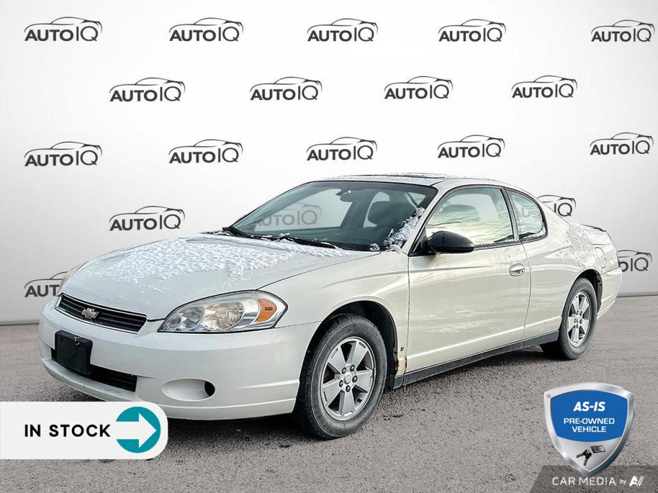 Recent Arrival!<br><br><br>| No Accidents | NEW TIRES | NEW BRAKES.<br><br>White LS<br>NEW TIRES | NEW BRAKES | 3.5L V6 2007 Chevrolet Monte Carlo LS NEW TIRES | NEW BRAKES | 3.5L V6 3.5L V6 SFI Flex Fuel<br>4-Speed Automatic with Overdrive<br>FWD<p></p>

<h4>AS-IS PRE-OWNED VEHICLE</h4>

<p>The buyer of this vehicle will be responsible for all costs associated with passing a Ministry of Transportation Safety Inspection, which is needed to license a vehicle in the Province of Ontario. We are offering this vehicle at a reduced price, as the buyer will be responsible for all costs associated with making this vehicle roadworthy. We have not inspected this vehicle mechanically and do not know what repairs/costs are involved in getting it roadworthy. It may or may not have mechanical, cosmetic, safety and/or emissions issues. By allowing you to choose where and how you want the certifications completed, you have an opportunity to save money!</p>

<p>This vehicle is being sold AS-IS, unfit, not e-tested, and is not represented as being in roadworthy condition, mechanically sound or maintained at any guaranteed level of quality. The vehicle may not be fit for use as a means of transportation and may require substantial repairs at the purchasers expense. It may not be possible to register the vehicle to be driven in its current condition. This vehicle does not qualify for AutoIQs 7-Day Money Back Guarantee</p>

<p>SPECIAL NOTE: This vehicle is reserved for AutoIQs retail customers only. Please, no dealer calls. Errors and omissions excepted.</p>

<p>*As-traded, specialty or high-performance vehicles are excluded from the 7-Day Money Back Guarantee Program (including, but not limited to Ford Shelby, Ford mustang GT, Ford Raptor, Chevrolet Corvette, Camaro 2SS, Camaro ZL1, V-Series Cadillac, Dodge/Jeep SRT, Hyundai N Line, all electric models)</p>

<p>INSGMT</p>