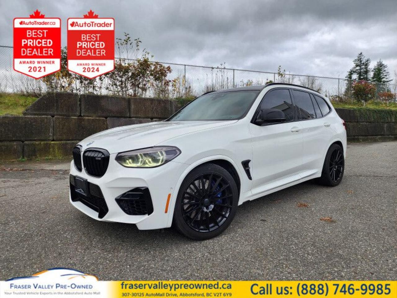 Low Mileage, Sunroof,  HUD,  Leather Seats,  Heated Seats,  Apple CarPlay!
 
    High performance adventures await in this BMW X3 M. This  2020 BMW X3 M is fresh on our lot in Abbotsford. 
 
With sports car like performance and plenty of cargo space for your whole family, this BMW X3 M comes with an unanimous reputation as one of the best vehicles in its segment. It has elegant yet aggressive styling, and personifies peak performance in all of the right places. Inside the cabin, exclusive M features combine with luxurious details to create a sporty and unique atmosphere. The excitement doesnt stop there, this impressive SUV also includes xDrive with an active M differential that guarantees maximum traction in all driving conditions to reinforce its superior dominance.This low mileage  SUV has just 49,508 kms. Its  white in colour  . It has an automatic transmission and is powered by a   3.0L Straight 6 Cylinder Engine.  It may have some remaining factory warranty, please check with dealer for details. 
 
 Our X3 Ms trim level is Sports Activity Vehicle. This X3 M comes with a very well tuned drivetrain, blacked out exterior trim, and driver selectable adaptive suspension with aggressive performance tuning. Other premium features include dual exhaust outlets, 20 inch M spoke alloy wheels, 2 row sunroof, heated power side mirrors with turn signals, power folding side mirrors, rain sensing wipers, power liftgate, fully automatic LED lighting with front and rear fog lamps, and perimeter approach lights. The interior is just as cool with 10.3 inch infotainment display, Apple CarPlay, streaming audio, real-time traffic, navigation, heated seats, driver memory settings, sporty leather steering wheel, remote keyless entry, aluminum trim, Vernasca leather upholstery, ConnectedDrive internet services, front and rear parking sensors, and collision mitigation. This vehicle has been upgraded with the following features: Sunroof,  Hud,  Leather Seats,  Heated Seats,  Apple Carplay,  Navigation,  Power Liftgate. 
 
To apply right now for financing use this link : https://www.fraservalleypreowned.ca/abbotsford-car-loan-application-british-columbia
 
 

| Our Quality Guarantee: We maintain the highest standard of quality that is required for a Pre-Owned Dealership to operate in an Auto Mall. We provide an independent 360-degree inspection report through licensed 3rd Party mechanic shops. Thus, our customers can rest assured each vehicle will be a reliable, and responsible purchase.  |  Purchase Disclaimer: Your selected vehicle may have a differing finance and cash prices. When viewing our vehicles on third party  marketplaces, please click over to our website to verify the correct price for the vehicle. The Sale Price on third party websites will always reflect the Finance Price of our vehicles. If you are making a Cash Purchase, please refer to our website for the Cash Price of the vehicle.  | All prices are subject to and do not include, a $995 Finance Fee, and a $995 Document Fee.   These fees as well as taxes, are included in all listed listed payment quotes. Please speak with Dealer for full details and exact numbers.  o~o