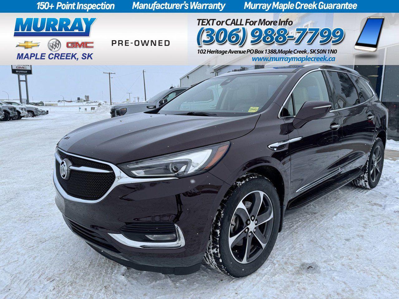 Introducing our impressive 2019 Buick Enclave Premium Group AWD thats ready to roll in Black Cherry Metallic! Powered by a 3.6 Litre V6 that offers 288hp matched with a 6 Speed Automatic transmission to provide impressive acceleration. Thanks to an innovative suspension that minimizes impact and noise so you can peacefully enjoy approximately 10.7L/100km on the highway. Designed to fit your life, our All Wheel Drive Enclave Premium Group boasts thoughtful touches inside and out. Admire the beautiful 19-inch wheels, rear privacy glass, a sunroof, and a power liftgate. Our fantastic Premium delivers elegant leather-trimmed interior that greets you with three generous rows of seating, and ample storage along with a wealth of amenities including a remote starter system, rear vision camera, a heated steering wheel, heated and cooled front seats and heated rear seats. Take your connectivity to the next level courtesy of Buick IntelliLink with voice control, Navigation, a prominent touchscreen display, available 4G Wi-Fi Hotspot, premium Bose audio with available satellite radio, and more. Drive with peace of mind knowing our Enclave has received top safety scores and your loved ones will be safe and secure thanks to forward collision alert, lane departure warning, stability/traction control, airbags, and OnStar assistance. Abundant in space, performance, and style, this Buick Enclave Premium is a superb choice for your active lifestyle. Save this Page and Call for Availability. We Know You Will Enjoy Your Test Drive Towards Ownership!