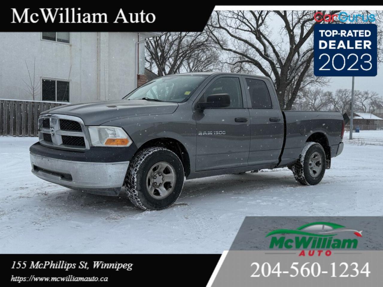 <br>2011 Ram 1500 in exceptional mechanical condition. great for any road condition, very capable and functional. hard to find a truck with no accidents, safetied and rust free with reasonable mileage for under 10k. this truck is a STEAL!!!<br><br>McWilliam Auto is committed to providing top notch quality and the best possible price. We pride ourselves on being the best priced dealer in Manitoba while maintaining a high standard of quality on all our pre owned vehicles!<br><br> <br><br>McWilliam Auto is a changer of todays car market, the one number, no Hassle price, makes buyers get the best price no matter whether you know or dont know todays market. Yes, you heard it right, One price is the best price.<br><br> <br><br> We also offer Premium warranties and finance onsite at our dealership to improve your buying experience.<br><br> <br><br>DEALER PERMIT #4611<br><br> <br><br> <br><br> <br><br>Call today: 204-560-1234<br><br> <br><br> <br><br> <br><br>Visit us TODAY at 155 Mcphillips St, Winnipeg, MB <br><br> <br><br> <br><br> <br><br>Website: www.mcwiliamauto.ca<br><br> <br><br> <br><br> <br><br>Email: winnipegcar@gmail.com<br><br> <br><br> <br><br> <br><br>Click here for finance:<br><br> <br><br> <br><br> <br><br>https://www.mcwilliamauto.ca/car-loan-application/<br><br> <br><br> <br><br> <br><br> IMPORTANT DISCLAIMER : <br><br> <br><br>This vehicle is a used vehicle, all the features and information may not be accurate from the descriptions above, please check the actual vehicle for the actual information.