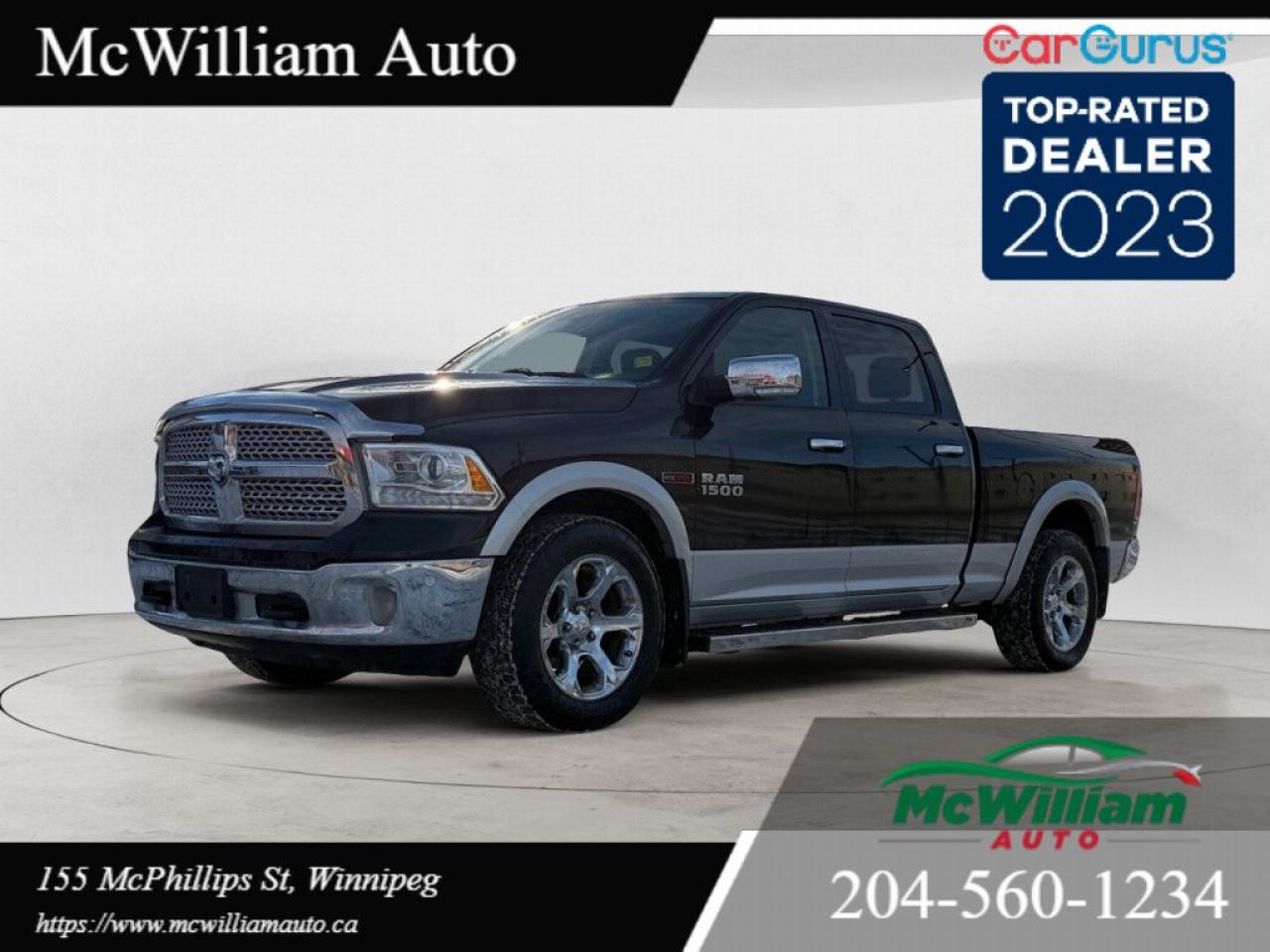 <br>This 2017 Ram 1500 Laramie eco diesel is an Extremely capable and very well outfitted truck. it has every feature anybody needs for example heated and air conditioned seats, heated steering wheel, remote start, sun roof, full leather interior, back up camera, 4hi 4lo 4auto, 5pin and 7pin trailer wiring, full tow package and much much more. the 3.0l turbocharged diesel engine is capable of towing up to 9,210lbs!!! Outstanding capability and premium features!!! dont hesitate reach out for more information at (204) 560-1234 <br><br> <br><br>McWilliam Auto is committed to providing top notch quality and the best possible price. We pride ourselves on being the best priced dealer in manitoba while maintaining a high standard of quality on all our pre owned vehicles!<br><br> <br><br>McWilliam Auto is a changer of todays car market, the one number, no Hassle price, makes buyers get the best price no matter whether you know or dont know todays market. Yes, you heard it right, One price is the best price.<br><br> <br><br> We also offer Premium warranties and finance onsite at our dealership to improve your buying experience.<br><br> <br><br>DEALER PERMIT #4611<br><br> <br><br> <br><br> <br><br>Call today: 204-560-1234<br><br> <br><br> <br><br> <br><br>Visit us TODAY at 155 Mcphillips St, Winnipeg, MB <br><br> <br><br> <br><br> <br><br>Website: www.mcwiliamauto.ca<br><br> <br><br> <br><br> <br><br>Email: winnipegcar@gmail.com<br><br> <br><br> <br><br> <br><br>Click here for finance:<br><br> <br><br> <br><br> <br><br>https://www.mcwilliamauto.ca/car-loan-application/<br><br> <br><br> <br><br> <br><br> IMPORTANT DISCLAIMER : <br><br> <br><br>This vehicle is a used vehicle, all the features and information may not be accurate from the descriptions above, please check the actual vehicle for the actual information. <br><br> <br><br>