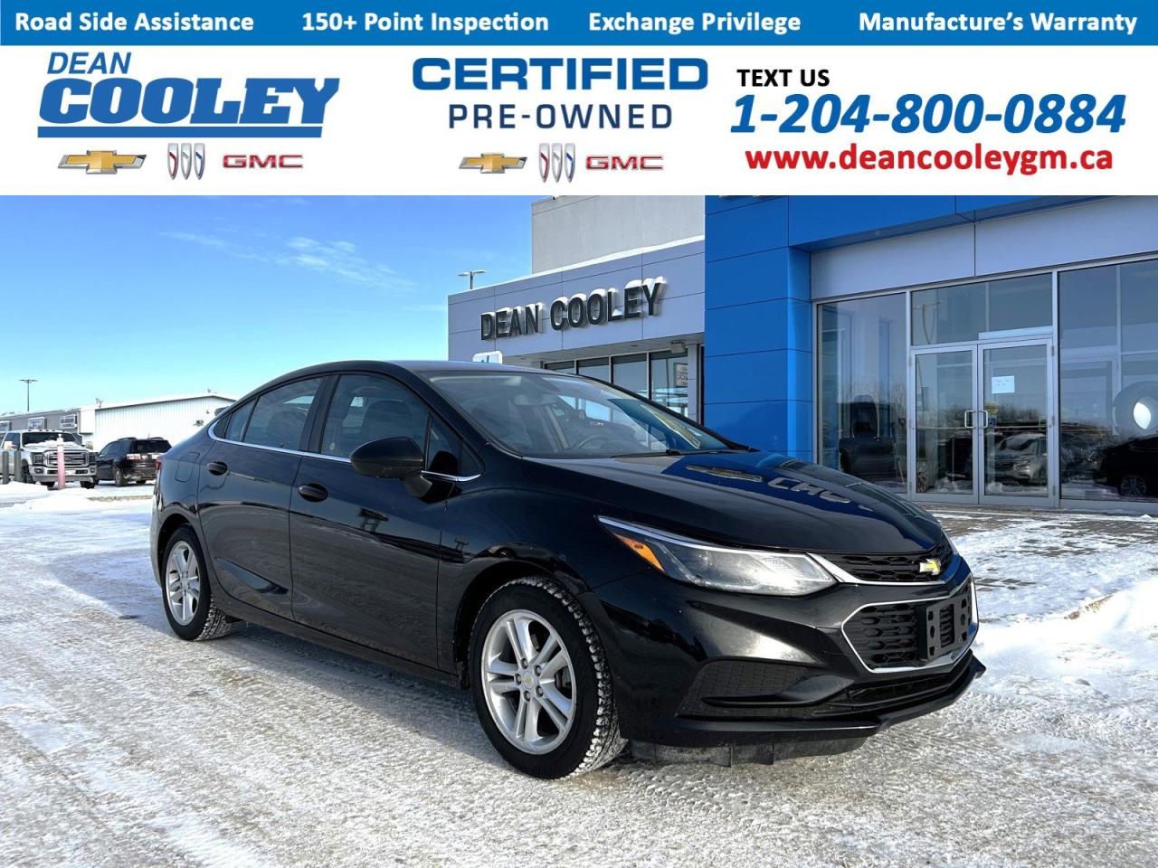 Cruise Through Life with Confidence: Discover the 2018 Chevrolet Cruze LT  Where Performance Meets Modern Connectivity in a Sleek Mosaic Black Metallic Finish.  Step into the world of the 2018 Chevrolet Cruze LT a compact car designed for those who value efficiency and style. Powered by a 1.4L Turbo DOHC 4-Cylinder engine this vehicle delivers a spirited 153 horsepower ensuring a smooth and responsive drive. The 6-speed automatic transmission and front-wheel drive provide seamless handling perfect for navigating urban landscapes or hitting the open road.  Inside the Cruze LT offers a sophisticated black interior creating a refined atmosphere. Stay connected effortlessly with the Chevrolet MyLink Radio featuring an 8 diagonal colour touchscreen. Enjoy the convenience of Bluetooth streaming audio USB ports and voice-activated technology making every journey more enjoyable. With Android Auto and Apple CarPlay capabilities your smartphone integrates seamlessly keeping you connected to your favourite apps and music.  The Cruze LTs sleek Mosaic Black Metallic exterior is more than just eye-catching; its a statement of modern elegance. Whether youre commuting to work or embarking on a weekend adventure the 2018 Chevrolet Cruze LT combines performance connectivity and style making it the ideal choice for the discerning driver.  Dean Cooley GM has been serving the Parkland area since 1995 and we are proud to have contributed to the areas automotive needs for almost three decades. Specializing in Chevrolet Buick and GMC vehicles along with certified pre-owned options we take pride in matching you with the perfect vehicle to suit your needs. Our in-house financial experts are dedicated to simplifying the financing and leasing process offering personalized solutions. At the heart of our operation lies our service department complete with a cutting-edge collision and glass center. Here we service all makes and models with meticulous precision and care. We also have a comprehensive parts department stocked with essential parts accessories and tires  all conveniently located under one roof. Visit us today at 1600 Main Street South in Dauphin and experience a new standard in the automotive industry. Dealer permit #1693.  ?