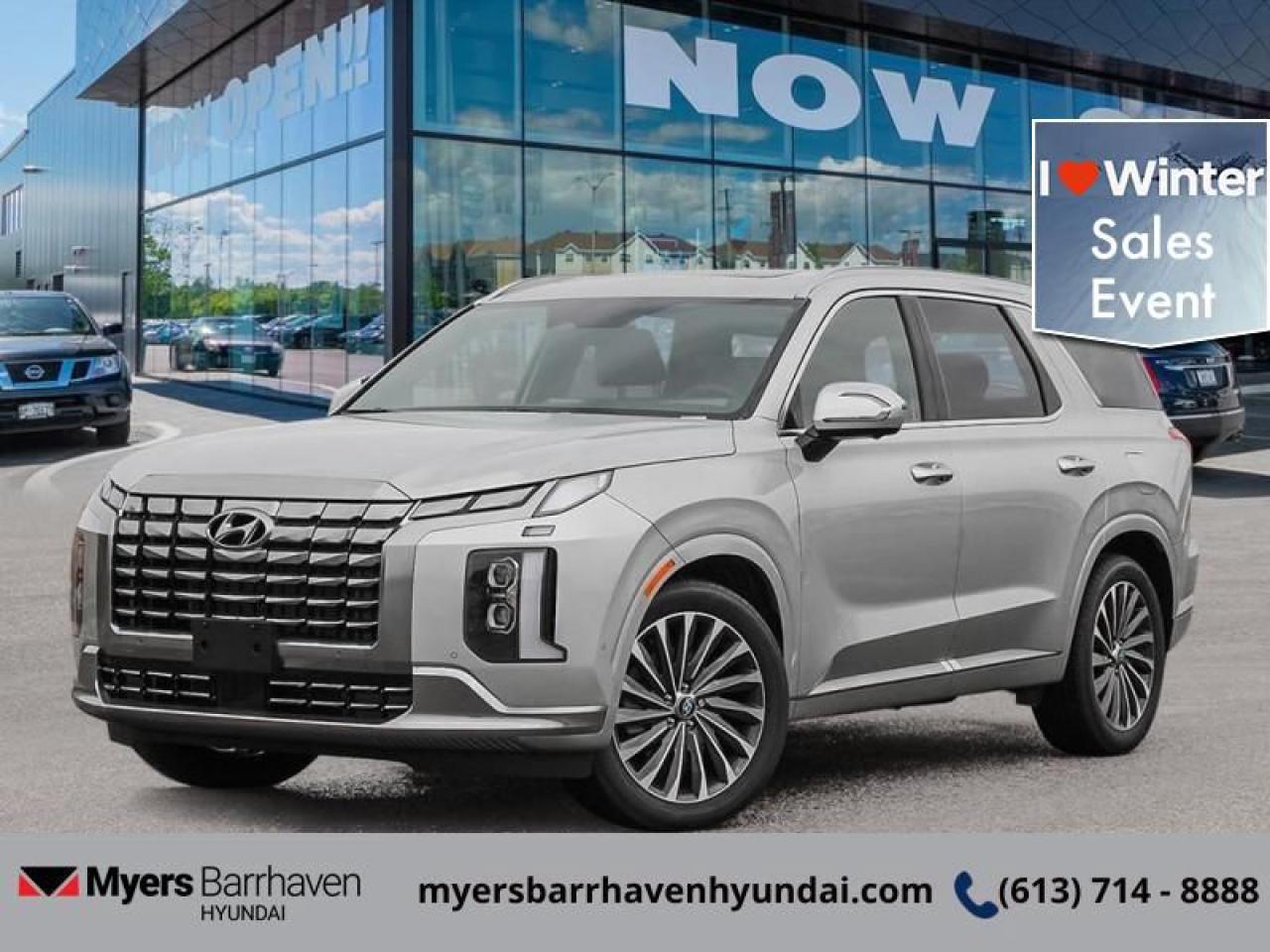 <b>Heads Up Display,  Cooled Seats,  Sunroof,  Leather Seats,  Premium Audio!</b><br> <br> <br> <br>  Hyundais entry to the 3-seater SUV segment is a huge shakeup, as this Palisade is an extremely compelling contender. <br> <br>Big enough for your busy and active family, this Hyundai Palisade returns for 2025, and is good as ever. With a features list that would fit in with the luxury SUV segment attached to a family friendly interior, this Palisade was made to take the SUV segment by storm. For the next classic SUV people are sure to talk about for years, look no further than this Hyundai Palisade. <br> <br> This typhoon silver SUV  has an automatic transmission and is powered by a  291HP 3.8L V6 Cylinder Engine.<br> This vehicles price also includes $3228 in additional equipment.<br> <br> Our Palisades trim level is Ultimate Calligraphy 7-Passenger. With luxury features like a heads up display, a two row sunroof, and heated and cooled Nappa leather seats, this Palisade Ultimate Calligraphy proves family friendly does not have to be boring for adults. This trim also adds navigation, a 12 speaker Harman Kardon premium audio system, a power liftgate, remote start, and a 360 degree parking camera. This amazing SUV keeps you connected on the go with touchscreen infotainment including wireless Android Auto, Apple CarPlay, wi-fi, and a Bluetooth hands free phone system. A heated steering wheel, memory settings, proximity keyless entry, and automatic high beams provide amazing luxury and convenience. This family friendly SUV helps keep you and your passengers safe with lane keep assist, forward collision avoidance, distance pacing cruise with stop and go, parking distance warning, blind spot assistance, and driver attention monitoring. This vehicle has been upgraded with the following features: Heads Up Display,  Cooled Seats,  Sunroof,  Leather Seats,  Premium Audio,  Power Liftgate,  Remote Start. <br><br> <br/> See dealer for details. <br> <br><br> Come by and check out our fleet of 20+ used cars and trucks and 70+ new cars and trucks for sale in Ottawa.  o~o