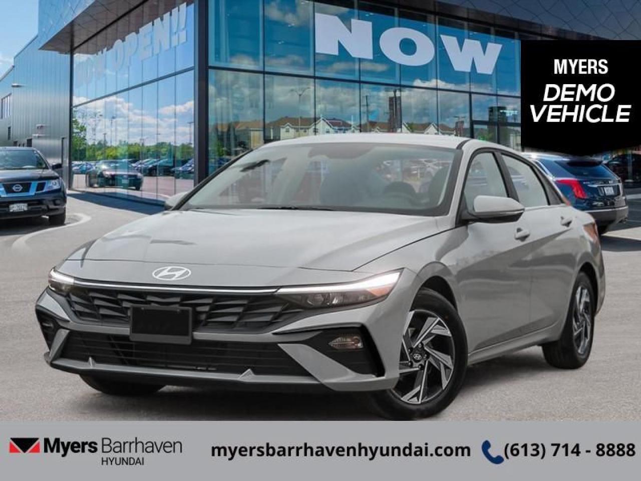 <b>Premium Audio,  Adaptive Cruise Control,  Sunroof,  Navigation,  Climate Control!</b><br> <br> <br> <br>  Full of cutting edge technology and brimming with bold style, this 2025 Elantra is more than just an affordable family sedan. <br> <br>This 2025 Elantra was made to be the sharpest compact sedan on the road. With tons of technology packed into the spacious and comfortable interior, along with bold and edgy styling inside and out, this family sedan makes the unexpected your daily driver. <br> <br> This cyber grey sedan  has an automatic transmission and is powered by a  147HP 2.0L 4 Cylinder Engine.<br> This vehicles price also includes $3228 in additional equipment.<br> <br> Our Elantras trim level is Luxury IVT. This trim rewards you with an 8-speaker Bose audio system, sunroof, dual-zone climate control, remote engine start, front heated seats with a heated steering wheel, remote keyless entry, aluminum-alloy wheels, and an upgraded 10.25-inch display with inbuilt navigation, Apple CarPlay and Android Auto. Safety features also include adaptive cruise control, highway driving assist, blind spot detection, lane keeping assist with lane departure warning, front and rear collision mitigation, and forward collision avoidance with pedestrian detection. This vehicle has been upgraded with the following features: Premium Audio,  Adaptive Cruise Control,  Sunroof,  Navigation,  Climate Control,  Remote Start,  Heated Steering Wheel.  This is a demonstrator vehicle driven by a member of our staff and has just 304 kms.<br><br> <br/> See dealer for details. <br> <br> o~o