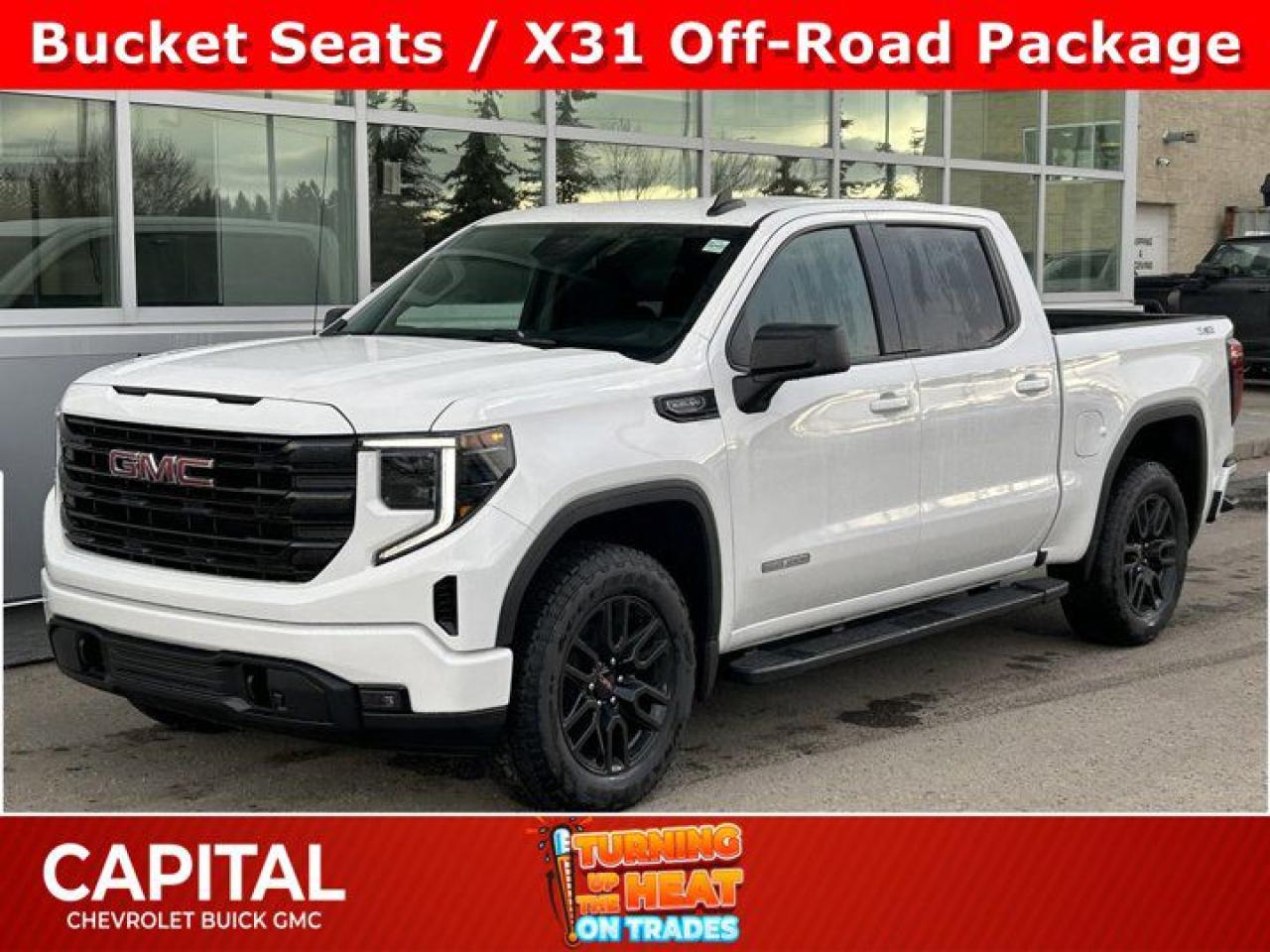 This GMC Sierra 1500 delivers a Gas V8 5.3L/325 engine powering this Automatic transmission. X31 OFF-ROAD PACKAGE includes Off-Road suspension, (JHD) Hill Descent Control, (NZZ) skid plates, (K47) heavy-duty air filter and X31 hard badge Includes (QAE) 275/60R20SL all-terrain, blackwall tires, (B1J) rear wheelhouse liners and (NQH) 2-speed transfer case. Includes (N10) dual exhaust., ENGINE, 5.3L ECOTEC3 V8 (355 hp [265 kW] @ 5600 rpm, 383 lb-ft of torque [518 Nm] @ 4100 rpm); featuring Dynamic Fuel Management, Wireless, Apple CarPlay / Wireless Android Auto.* This GMC Sierra 1500 Features the Following Options *Windows, power front, drivers express up/down, Window, power front, passenger express down, Wi-Fi Hotspot capable (Terms and limitations apply. See onstar.ca or dealer for details.), Wheels, 20 x 9 (50.8 cm x 22.9 cm) 6-spoke High gloss Black painted aluminum, Wheel, 17 x 8 (43.2 cm x 20.3 cm) full-size, steel spare, USB Ports, 2, Charge/Data ports located on instrument panel, USB ports, (2) charge-only, rear, Transmission, 8-speed automatic, (Column shifter) electronically controlled with overdrive and tow/haul mode. Includes Cruise Grade Braking and Powertrain Grade Braking (Standard and only available with (L3B) 2.7L TurboMax engine.), Transfer case, single speed, electronic Autotrac with push button control (4WD models only), Trailer brake controller, integrated.* Visit Us Today *Come in for a quick visit at Capital Chevrolet Buick GMC Inc., 13103 Lake Fraser Drive SE, Calgary, AB T2J 3H5 to claim your GMC Sierra 1500!