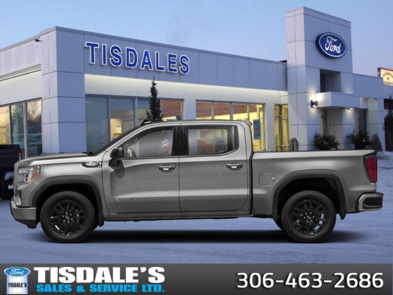 <b>Remote Start,  Aluminum Wheels,  Apple CarPlay,  Android Auto,  Remote Keyless Entry!</b><br> <br> Check out the large selection of pre-owned vehicles at Tisdales today!<br> <br>   Sharper, more capable, intelligent, and innovative, this Pro Grade GMC Sierra 1500 is unlike any truck in its class. This  2021 GMC Sierra 1500 is fresh on our lot in Kindersley. <br> <br>This GMC Sierra 1500 stands out against all other pickup trucks, with sharper, more powerful proportions that creates a commanding stance on and off the road. Next level comfort and technology is paired with its outstanding performance and capability. Inside, the Sierra 1500 supports you through rough terrain with expertly designed seats and a pro grade suspension. Youll find an athletic and purposeful interior, designed for your active lifestyle. Get ready to live like a pro in this amazing GMC Sierra 1500! This  crew cab 4X4 pickup  has 112,125 kms. Its  silver in colour  . It has an automatic transmission and is powered by a  355HP 5.3L 8 Cylinder Engine.  This unit has some remaining factory warranty for added peace of mind. <br> <br> Our Sierra 1500s trim level is Elevation. Stepping up to this Sierra 1500 Elevation is an excellent choice as it comes more enhanced with aluminum wheels, remote engine start, LED cargo box lighting, a large 8 inch touchscreen display paired with Apple CarPlay and Android Auto, bluetooth streaming audio and is 4G LTE capable. Additional features include a leather wrapped steering wheel, power-adjustable heated side mirrors, remote keyless entry with push button start, a locking tailgate, a rear vision camera, StabiliTrak, signature LED lighting, cruise control, air conditioning and a CornerStep rear bumper for added convenience. This vehicle has been upgraded with the following features: Remote Start,  Aluminum Wheels,  Apple Carplay,  Android Auto,  Remote Keyless Entry,  Cruise Control,  Rear View Camera. <br> <br>To apply right now for financing use this link : <a href=http://www.tisdales.com/shopping-tools/apply-for-credit.html target=_blank>http://www.tisdales.com/shopping-tools/apply-for-credit.html</a><br><br> <br/><br>Tisdales is not your standard dealership. Sales consultants are available to discuss what vehicle would best suit the customer and their lifestyle, and if a certain vehicle isnt readily available on the lot, one will be brought in. o~o