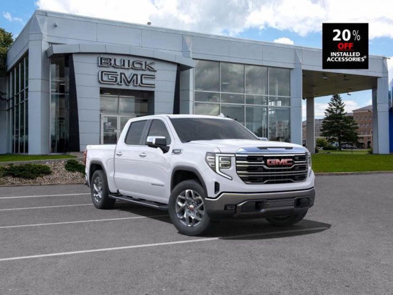 <b>Trailering Package,  Heated Seats,  Heated Steering Wheel,  Remote Start,  Climate Control!</b><br> <br>   Astoundingly advanced and exceedingly premium, this 2025 GMC Sierra 1500 is designed for pickup excellence. <br> <br>This 2025 GMC Sierra 1500 stands out in the midsize pickup truck segment, with bold proportions that create a commanding stance on and off road. Next level comfort and technology is paired with its outstanding performance and capability. Inside, the Sierra 1500 supports you through rough terrain with expertly designed seats and robust suspension. This amazing 2025 Sierra 1500 is ready for whatever.<br> <br> This interstellar wh Crew Cab 4X4 pickup   has an automatic transmission and is powered by a  355HP 5.3L 8 Cylinder Engine.<br> <br> Our Sierra 1500s trim level is SLT. This trim comes very well equipped with perforated leather seats, unique aluminum wheels, chrome exterior accents and a massive 13.4 inch touchscreen display with wireless Apple CarPlay and Android Auto, wireless streaming audio, SiriusXM, plus a 4G LTE hotspot. Additionally, this amazing pickup truck also features IntelliBeam LED headlights, remote engine start, forward collision warning and lane keep assist, a trailer-tow package with hitch guidance, LED cargo area lighting, teen driver technology, a HD rear vision camera plus so much more! This vehicle has been upgraded with the following features: Trailering Package,  Heated Seats,  Heated Steering Wheel,  Remote Start,  Climate Control,  Hitch Guidance,  Lane Keep Assist. <br><br> <br>To apply right now for financing use this link : <a href=https://www.taylorautomall.com/finance/apply-for-financing/ target=_blank>https://www.taylorautomall.com/finance/apply-for-financing/</a><br><br> <br/> Weve discounted this vehicle $3500. See dealer for details. <br> <br>HST, licensing, and Federal luxury tax (if applicable) are extra. <br><br> Come by and check out our fleet of 80+ used cars and trucks and 180+ new cars and trucks for sale in Kingston.  o~o