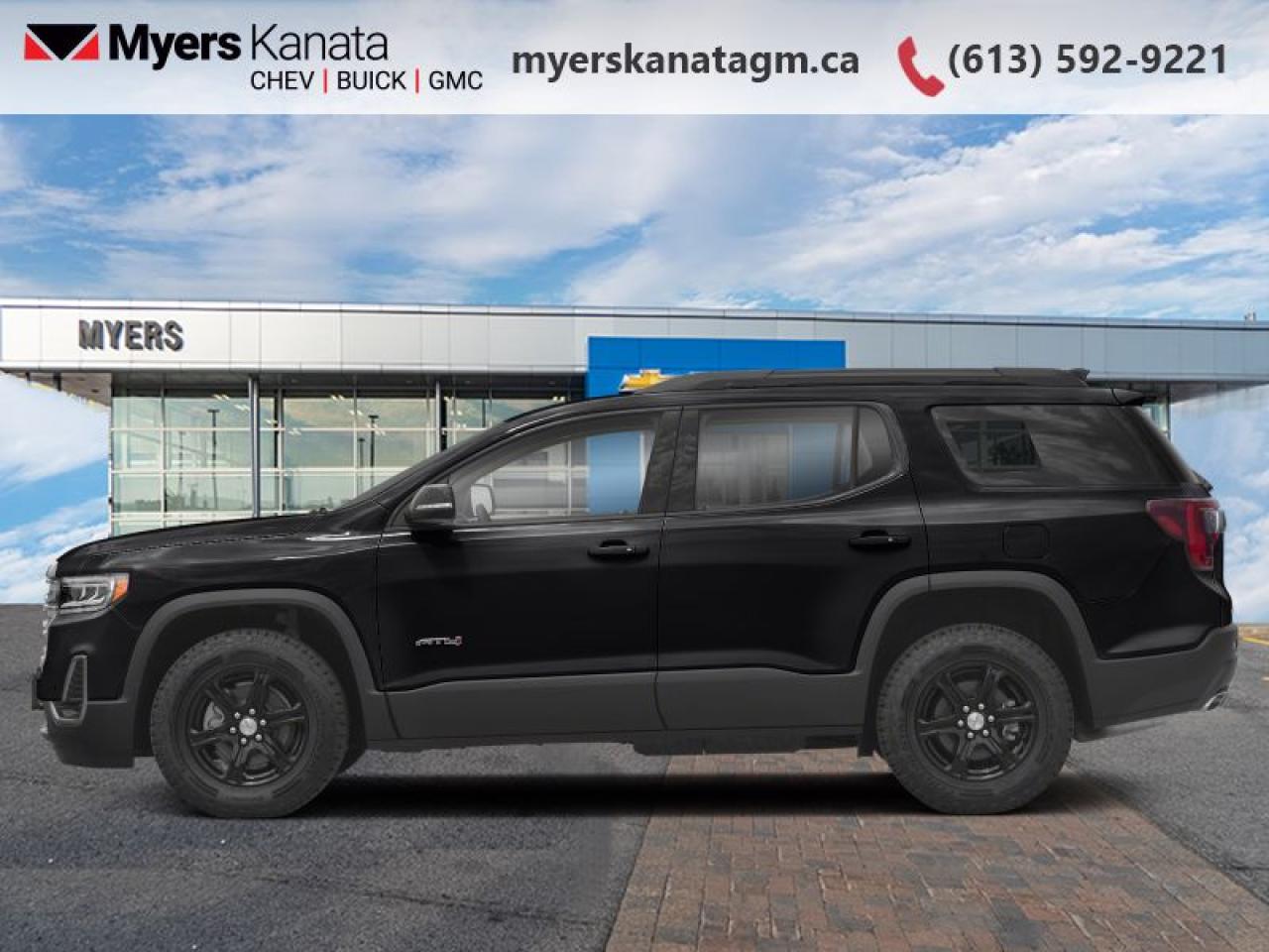 <b>Navigation,  Lane Keep Assist,  Premium Audio,  Power Liftgate,  Aluminum Wheels!</b><br> <br>     This  2022 GMC Acadia is for sale today in Kanata. <br> <br>Wherever you and your family go, go confidently in this 2022 GMC Acadia that personifies GMCs Professional Grade attitude and dedication to precision. This Acadia offers versatile space and impressive functionality that are seamlessly blended with style, safety, and top notch technology. This Acadia makes a strong impression with its confident stance and bold styling from front to back and its details, big or small, make it a truly distinctive crossover vehicle. This  SUV has 77,919 kms. Its  black in colour  . It has an automatic transmission and is powered by a  310HP 3.6L V6 Cylinder Engine. <br> <br> Our Acadias trim level is AT4. This rugged Acadia AT4 comes very well equipped with an Active Torque Control AWD system, lane keep assist with lane departure warning, signature LED lighting, 4G LTE with GMC Connected Access, an 8 inch color touchscreen infotainment system with navigation, wireless Apple CarPlay and Android Auto, an exclusive AT4 front grille and black chrome exterior trim. Additional features include a power liftgate, HD rear view camera, Teen Driver Technology, tri zone automatic climate control with rear seat controls, forward collision alert, exclusive gloss-black aluminum wheels, front and rear park assist, remote engine start, SiriusXM plus much more.  This vehicle has been upgraded with the following features: Navigation,  Lane Keep Assist,  Premium Audio,  Power Liftgate,  Aluminum Wheels,  Remote Start,  Android Auto. <br> <br>To apply right now for financing use this link : <a href=https://www.myerskanatagm.ca/finance/ target=_blank>https://www.myerskanatagm.ca/finance/</a><br><br> <br/><br>Price is plus HST and licence only.<br> Book a test drive today at myerskanatagm.ca<br>*LIFETIME ENGINE TRANSMISSION WARRANTY NOT AVAILABLE ON VEHICLES WITH KMS EXCEEDING 140,000KM, VEHICLES 8 YEARS & OLDER, OR HIGHLINE BRAND VEHICLE(eg. BMW, INFINITI. CADILLAC, LEXUS...)<br> Come by and check out our fleet of 20+ used cars and trucks and 180+ new cars and trucks for sale in Kanata.  o~o