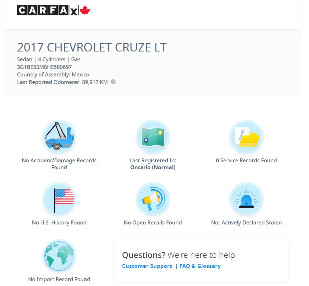 2017 Chevrolet Cruze LT+Camera+Remote Start+ApplePlay+CLEAN CARFAX Photo2