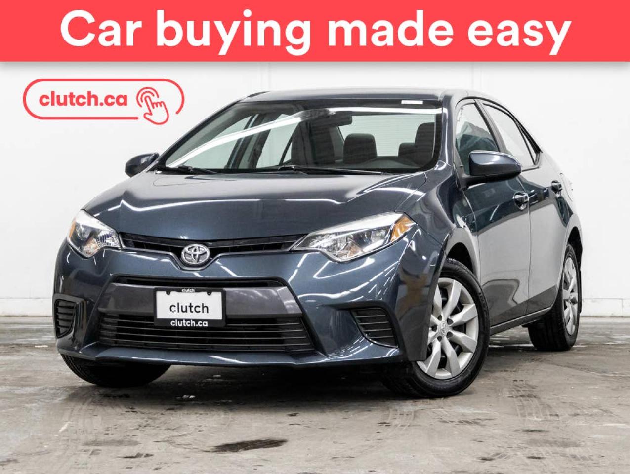 NO ACCIDENTS / CLEAN CARFAX / A/C    , Heated Front Seats    , 12V Outlet     and more!<br> <br>Clutch is the largest online used car retailer in Canada, delivering a seamless, hassle-free car-buying experience to drivers everywhere. Shop hundreds of used cars online, get the right one delivered to your door, and enjoy peace of mind with our optional 10-Day Money-Back Guarantee. How sweet is that? To learn more, visit clutch.ca.<br> <br>The top features for this 2015 Toyota Corolla include:<br> <br>A/C<br>Heated Front Seats<br>12V Outlet<br>PowerSideMirrors<br>USB Ports<br>Rearview Camera<br>Bluetooth<br>Cruise Control<br> <br>Seamless home delivery - Delivery to your door in a matter of days. Available on select packages.<br> <br>Try it out for 10 days - If you do not like it, we will take it back. Available on select packages. <br> <br>Quality assured - All cars go through our rigorous 210-point inspection and reconditioning process.<br> <br>Peace of mind - Optional 3-month Standard Warranty, with additional warranty options available.<br> <br>Haggle-free - No haggling or hard sells.<br> <br>100% Transparency - Full inspection reports on every car, including high-res photography and a free Carfax report.<br> <br>Listed price is for cash purchase only and does not include taxes, Shipping Fees (if applicable), Delivery Fees (if applicable), government licensing fees. 10-day Money Back Guarantee, 3-month Standard Warranty, and home delivery are available with select packages.<br> <br>Previous Provincial Registrations:<br>Ontario<br> <br>Stock # 41049