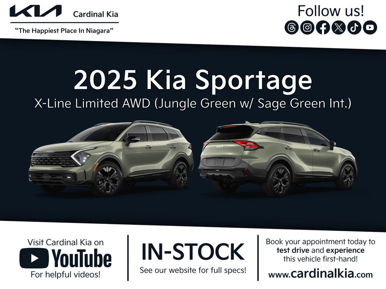 New 2025 Kia Sportage X-Line Limited - Green Interior for sale in Niagara Falls, ON