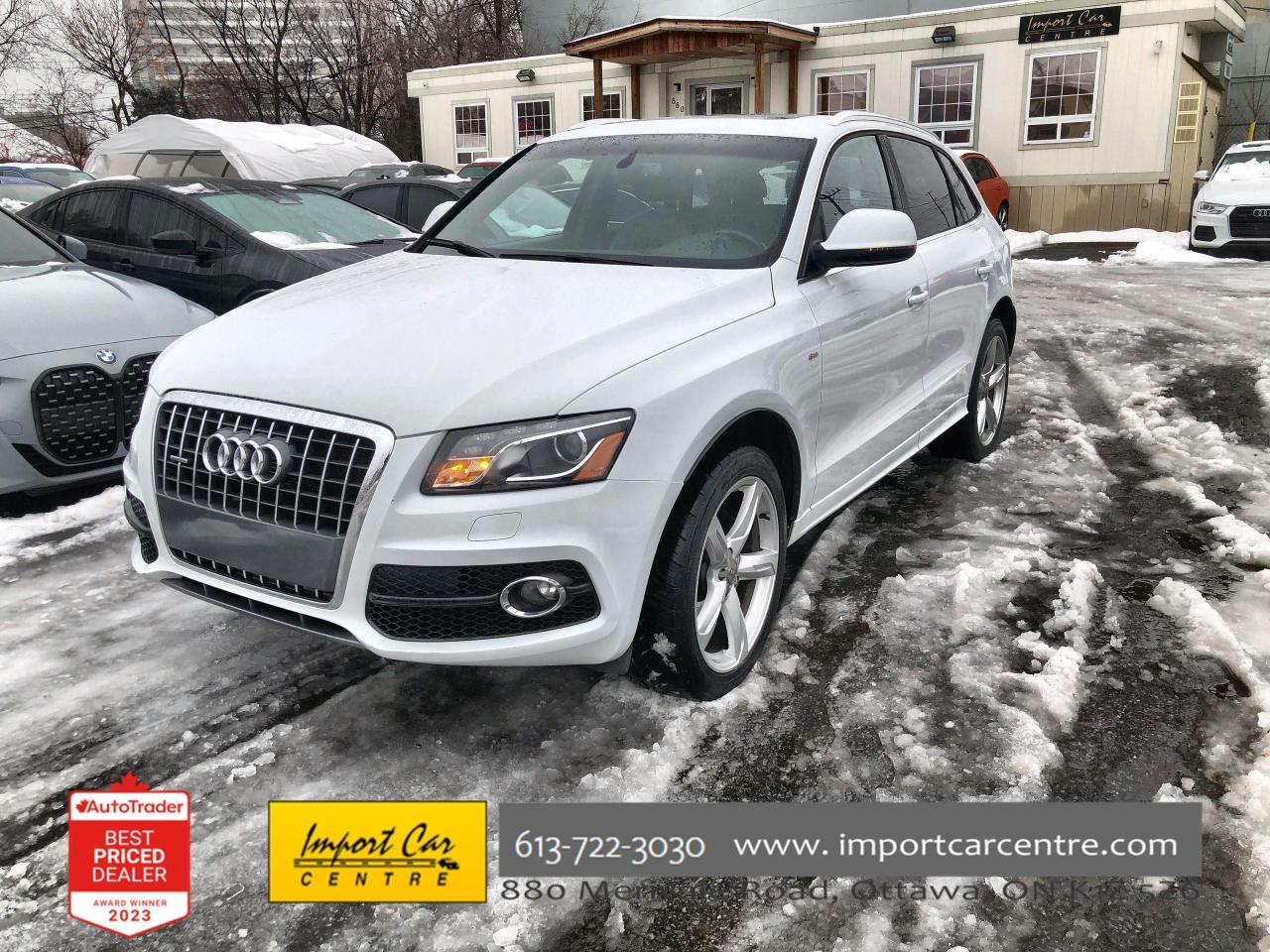 *** 2024 AUTOTRADER BEST PRICED DEALER AWARD 2024 * CARGURUS TOP RATED DEALER 2024 * SMETANA APPROVED ***  Yep, that is right...only 79,126kms on this 2012 Audi Q5 Progressiv.  Finished in Ibis White with gorgeous Cognac leather seating surfaces, incredible Quattro all wheel drive handling, dual climate control system, Audi Side Assist, drivers side 2 stage seat memory, panoramic sunroof, rear park distance control, 20 alloy wheels, heated front and rear seats, power drivers and passenger seats, power tailgate, aluminum satellite interior trim, power folding mirrors, light and rain sensors, headlamp washers, only 79,000kms all compliment this 2012 Audi Q5 Progressiv.  Perfection and beyond!!  Home of the Platinum up to 240,000kms warranty and financing is always available O.A.C Import Car Centre, proudly serving the Ottawa and surrounding area for over 42 years. Come down and experience Import Car Centre for yourself and see just why our customers are so happy! 

 #importcarcentre #smetanaapproved #iccs