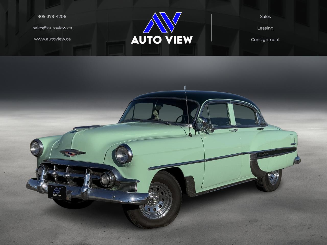 <p style=text-align: left;>CLASSIC UP FOR GRABS!!</p><p style=text-align: left;>1953 Chevrolet Bel Air SEDAN!!</p><p style=text-align: left;>**RUNS AND DRIVES EXCELLENT**</p><p style=text-align: left;>**TURN KEY CONDITION**<br>&nbsp; &nbsp; - manufactured by Chevrolet (USA) in United States<br>&nbsp; &nbsp; - 4-door sedan body type<br>&nbsp; &nbsp; - RWD (rear-wheel drive), manual 2-speed gearbox<br>&nbsp; &nbsp; - gasoline (petrol) engine with displacement: 3859 cm3 / 235.5 cui, advertised power: 86 kW / 115 hp / 117 PS ( SAE ), torque:&nbsp; &nbsp; &nbsp; &nbsp; &nbsp; &nbsp; &nbsp;277 Nm / 204 lb-ft</p><p style=text-align: left;><strong>characteristic dimensions: outside length:</strong> 4966 mm / 195.5 in, width: 1905 mm / 75 in, wheelbase: 2921 mm / 115 in</p><p style=text-align: left;><strong>reference weights:</strong> shipping weight 1538 kg / 3390 lbs estimated curb weight: 1620 kg / 3570 lbs</p><p style=text-align: left;><strong>how fast is this car?</strong> top speed: 138 km/h (86 mph) (&copy;theoretical);</p><p style=text-align: left;><strong>accelerations</strong>: 0- 60 mph 18.8&copy; s; 0- 100 km/h 20.2&copy; s; 1/4 mile drag time (402 m) 21.7&copy; s</p><p style=text-align: left;><strong>fuel consumption and mileage:</strong> average estimated by a-c&copy;: 16 l/100km / 17.6 mpg (imp.) / 14.7 mpg (U.S.) / 6.2 km/l</p><p style=text-align: left;>&nbsp;</p><p dir=ltr style=line-height: 1.2; margin-top: 12pt; margin-bottom: 12pt;><span style=font-size: 11pt; font-family: Times New Roman,serif; color: #000000; background-color: #ffffff; font-weight: 400; font-style: italic; font-variant: normal; text-decoration: none; vertical-align: baseline; white-space: pre-wrap;>This vehicle is being sold &ldquo;as-is&rdquo;, unfit, not e-tested and is not represented as being in a road worthy condition, mechanically sound or maintained at any guaranteed level of quality. The vehicle may not be fit for use as a means of transportation and may require substantial repairs at the purchaser&rsquo;s expense. It may not be possible to register the vehicle to be driven in its current condition.</span></p><p dir=ltr style=line-height: 1.2; margin-top: 12pt; margin-bottom: 12pt;><span style=font-size: 11pt; font-family: Roboto,sans-serif; color: #000000; background-color: transparent; font-weight: 400; font-style: italic; font-variant: normal; text-decoration: none; vertical-align: baseline; white-space: pre-wrap;>HST and Licensing Fees are to be charged on all vehicles.&nbsp;</span></p><p dir=ltr style=line-height: 1.2; margin-top: 12pt; margin-bottom: 12pt;><span style=font-size: 11pt; font-family: Roboto,sans-serif; color: #000000; background-color: transparent; font-weight: 400; font-style: italic; font-variant: normal; text-decoration: none; vertical-align: baseline; white-space: pre-wrap;>Auto View is located at 590 South Service Road Stoney Creek, only minutes off the QEW Exit 83 Fruitland Road!</span></p><p dir=ltr style=line-height: 1.2; margin-top: 12pt; margin-bottom: 12pt;><span style=font-size: 11pt; font-family: Roboto,sans-serif; color: #000000; background-color: transparent; font-weight: 400; font-style: italic; font-variant: normal; text-decoration: none; vertical-align: baseline; white-space: pre-wrap;>Contact us VIA email, call, or text!</span></p><p dir=ltr style=line-height: 1.2; margin-top: 12pt; margin-bottom: 12pt;><span style=font-size: 11pt; font-family: Roboto,sans-serif; color: #000000; background-color: transparent; font-weight: 400; font-style: italic; font-variant: normal; text-decoration: none; vertical-align: baseline; white-space: pre-wrap;>sales@autoview.ca</span></p><p style=line-height: 1.2;><span id=docs-internal-guid-4ae5e3c2-7fff-e587-640f-642a3155dc97></span></p><p dir=ltr style=line-height: 1.2; margin-top: 12pt; margin-bottom: 12pt;><span style=font-size: 11pt; font-family: Roboto,sans-serif; color: #000000; background-color: transparent; font-weight: 400; font-style: italic; font-variant: normal; text-decoration: none; vertical-align: baseline; white-space: pre-wrap;>905-379-4206</span></p>