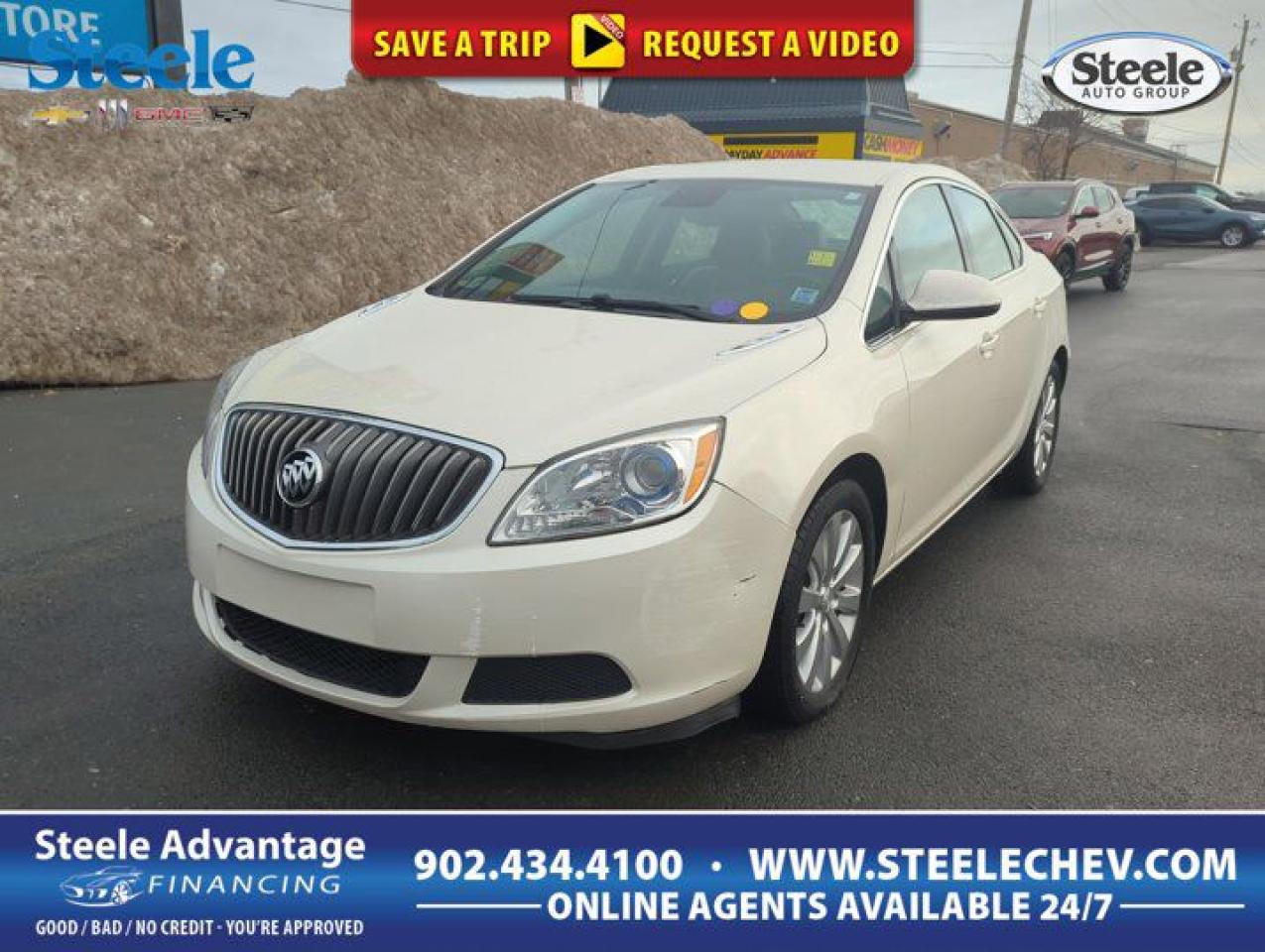 Our 2016 Buick Verano Sedan with the Convenience Group is proudly presented in White Diamond Tricoat! Powered by a 2.4 Litre 4 Cylinder offering 180hp matched to a 6 Speed Automatic transmission. This Front Wheel Drive team rewards you with a steady and composed ride, precise steering and approximately 7.4L/100km on the road. Stunning from every angle, our Verano elevates your style with its sculpted stance, prominent alloy wheels, and distinct grille. Slide into the serene, spacious Convenience Group interior and notice that each passenger has superbly supportive seating. Youll appreciate such amenities as remote engine start, heated front seats, dual-zone automatic climate control, and a rearview camera. Designed with your lifestyle in mind, IntelliLink voice-controlled infotainment keeps the world at your fingertips with a touchscreen display, smartphone integration, available satellite radio, OnStar with 4G LTE Available WiFi and Bluetooth phone, and audio connectivity. Peace of mind comes standard with Buick boasting ABS, electronic stability control, rear parking sensors, rear-cross traffic/lane departure warnings, and numerous airbags. With thoughtful touches inside and out, every ride in this Verano feels first class! Youll want to get behind the wheel to feel the essence of this machine for yourself! Save this Page and Call for Availability. We Know You Will Enjoy Your Test Drive Towards Ownership! Steele Chevrolet Atlantic Canadas Premier Pre-Owned Super Center. Being a GM Certified Pre-Owned vehicle ensures this unit has been fully inspected fully detailed serviced up to date and brought up to Certified standards. Market value priced for immediate delivery and ready to roll so if this is your next new to your vehicle do not hesitate. Youve dealt with all the rest now get ready to deal with the BEST! Steele Chevrolet Buick GMC Cadillac (902) 434-4100 Metros Premier Credit Specialist Team Good/Bad/New Credit? Divorce? Self-Employed?