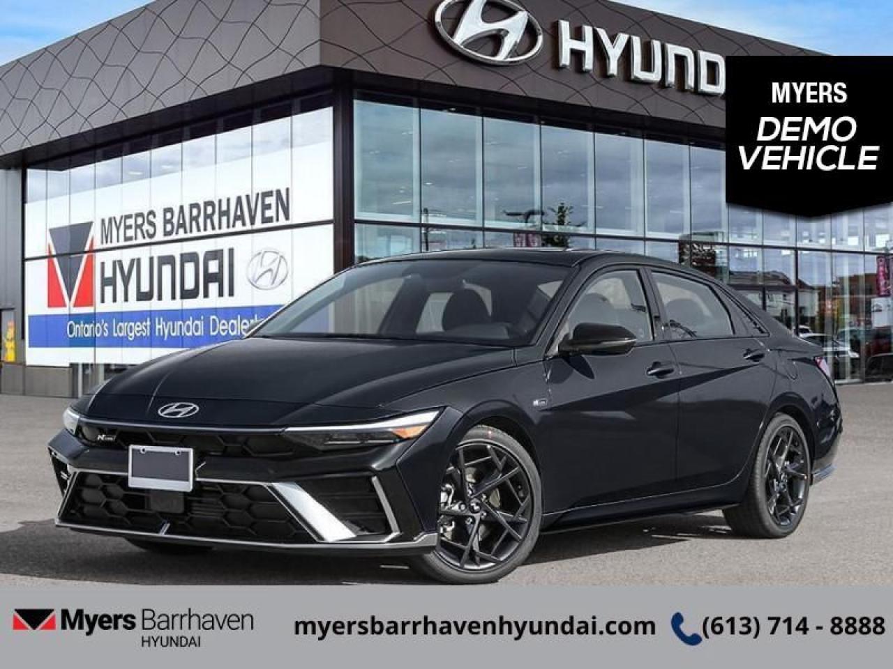 <b>Sport Suspension,  Premium Audio,  Adaptive Cruise Control,  Sunroof,  Navigation!</b><br> <br> <br> <br>  Full of cutting edge technology and brimming with bold style, this 2025 Elantra is more than just an affordable family sedan. <br> <br>This 2025 Elantra was made to be the sharpest compact sedan on the road. With tons of technology packed into the spacious and comfortable interior, along with bold and edgy styling inside and out, this family sedan makes the unexpected your daily driver. <br> <br> This abyss black sedan  has an automatic transmission and is powered by a  201HP 1.6L 4 Cylinder Engine.<br> <br> Our Elantras trim level is N Line Ultimate DCT. This trim rewards you with sport-tuned suspension, an 8-speaker Bose audio system, sunroof, dual-zone climate control, remote engine start, front heated seats with a heated steering wheel, remote keyless entry, aluminum-alloy wheels, and an upgraded 10.25-inch display with inbuilt navigation, Apple CarPlay and Android Auto. Safety features also include adaptive cruise control, highway driving assist, blind spot detection, lane keeping assist with lane departure warning, front and rear collision mitigation, and forward collision avoidance with pedestrian detection. This vehicle has been upgraded with the following features: Sport Suspension,  Premium Audio,  Adaptive Cruise Control,  Sunroof,  Navigation,  Climate Control,  Remote Start. <br><br> <br/> See dealer for details. <br> <br> o~o