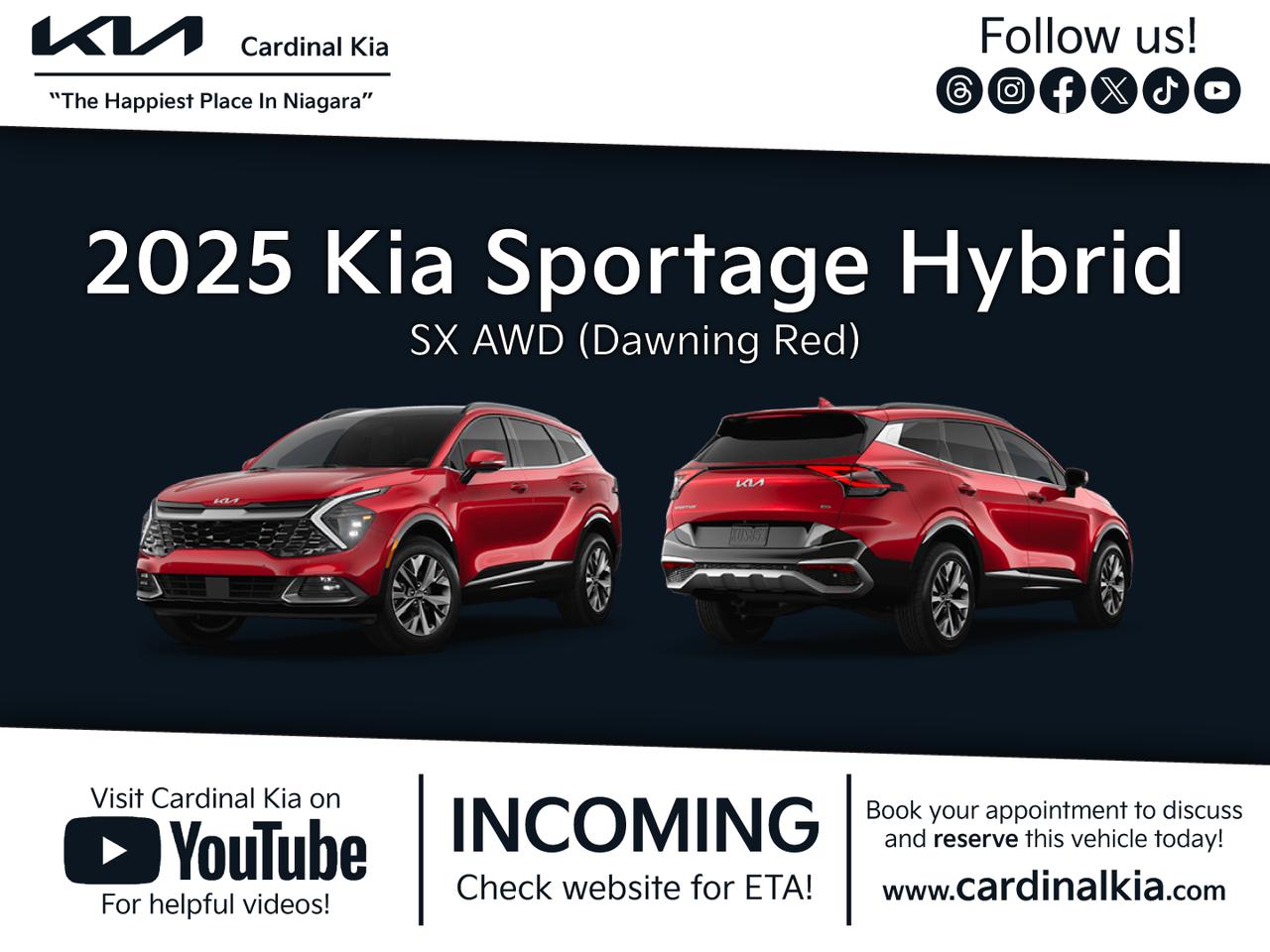 New 2025 Kia Sportage HEV SX - Black Interior for sale in Niagara Falls, ON