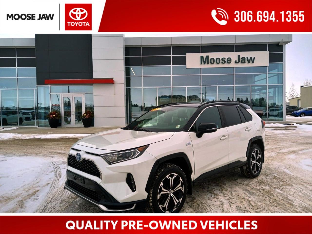 Used 2021 Toyota RAV4 Prime PLUG-IN HYBRID XSE PKG,10 YR/240,000 KMS PHEV BATTERY WARRANTY,TOTAL RANGE 979 KMS/68 KMS EV ONLY,302 HP,HEATED FRONT/REAR SEATS,MOONROOF,9' TOUCH SCREEN,APPLE CARPLAY/ANDROID AUTO,WIRELESS CHARGING for sale in Moose Jaw, SK