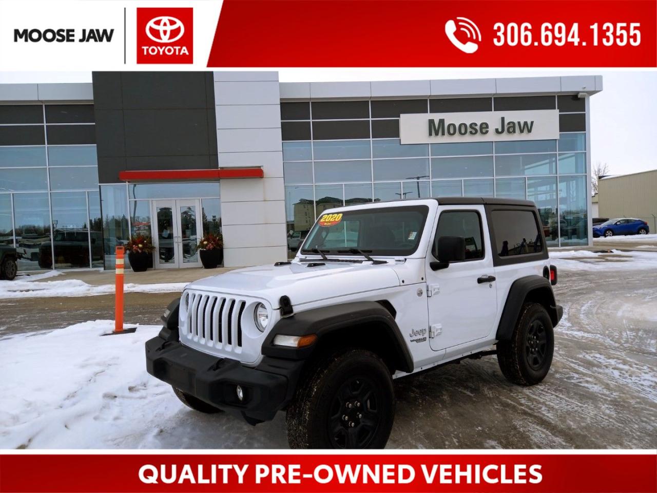 Used 2020 Jeep Wrangler Sport JUST ARRIVED,3.6 V6 PENTASTAR-8 SP AUTOMATIC,COMMAND-TRAC 4X4 SYSTEM,SKID PLATES,TRACTION CONTROL,HILL DESCENT CONTROL,MEDIA HUB WITH 8 SPEAKERS,AIR COND,FREEDOM HARDTOP,FULL SIZE SPARE,BACK-UP CAMERA for sale in Moose Jaw, SK