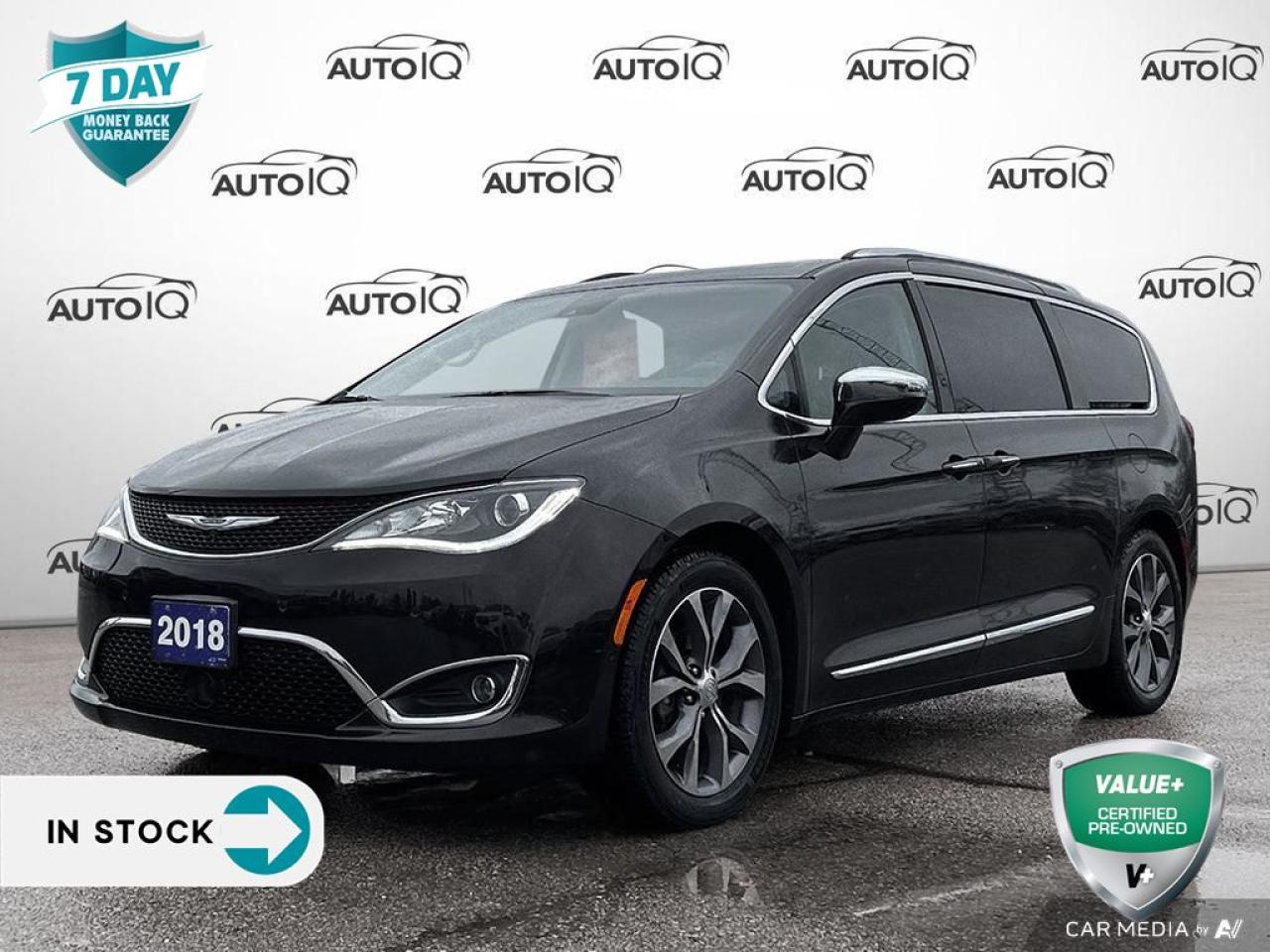 Recent Arrival!<br><br><br>13 Speakers, 18 x 7.5 Polished Aluminum Wheels, 1-Year SiriusXM Guardian Subscription, 220-Amp Alternator, 360 Surround-View Camera, 3rd row seats: split-bench, 4-Wheel Disc Brakes, 8.4 Touchscreen, ABS brakes, Adaptive Cruise Control w/Stop & Go, Advanced Brake Assist, Advanced SafetyTec Group, Air Conditioning, Alloy wheels, AM/FM radio: SiriusXM, Apple CarPlay Capable, Apple CarPlay/Android Auto, Audio memory, Auto High-Beam Headlamp Control, Auto-dimming Rear-View mirror, Automatic temperature control, Black Seats, Block heater, Brake assist, Compass, Delay-off headlights, Disassociated Touchscreen Display, Driver door bin, Driver vanity mirror, Drivers Seat Mounted Armrest, Dual front impact airbags, Dual front side impact airbags, Electronic Stability Control, Falken Brand Tires, First Aid Kit, For Details, Visit DriveUconnect.ca, Forward Collision Warning w/Active Braking, Four wheel independent suspension, Front anti-roll bar, Front Bucket Seats, Front dual zone A/C, Front fog lights, Front reading lights, Fully automatic headlights, Garage door transmitter, Google Android Auto, GPS Antenna Input, GPS Navigation, Hands-Free Communication w/Bluetooth, HD Radio, Heated front seats, Heated rear seats, Heated steering wheel, High-Intensity Discharge Headlights, Illuminated entry, Knee airbag, Lane Departure Warning/Lane Keep Assist, Leather steering wheel, Low tire pressure warning, Memory seat, MOPAR Emergency Kit Group, Nappa Leather-Faced Front Vented Seats, Navigation System, Occupant sensing airbag, Outside temperature display, Overhead airbag, Overhead console, Panic alarm, Parallel/Perpendicular Park Assist, Park-Sense Front/Rear Park Assist System, ParkView Rear Back-Up Camera, Passenger door bin, Passenger seat mounted armrest, Passenger vanity mirror, Power driver seat, Power Liftgate, Power moonroof, Power passenger seat, Power steering, Power windows, Quick Order Package 27P, Radio data system, Radio: Uconnect 4C Nav w/8.4 Display, Rain-Sensing Windshield Wipers, Rear air conditioning, Rear reading lights, Rear window defroster, Rear window wiper, Reclining 3rd row seat, Reflecting Triangle, Remote keyless entry, Replace Vacuum w/Inflatable Spare, Security system, SiriusXM Traffic, SiriusXM Travel Link, Speed control, Split folding rear seat, Steering wheel mounted audio controls, Tachometer, Telescoping steering wheel, Tilt steering wheel, Tire & Wheel Group, Tool Kit, Traction control, Travel & Safety Kit, Trip computer, USB Mobile Projection, Variably intermittent wipers, Ventilated front seats, Voltmeter, Wheels: 20 x 7.5 Aluminum w/Tech Grey Pockets.<br><br>Dark Cordovan Pearlcoat<br>2018 Chrysler Pacifica Limited | ONE OWNER | LOCAL TRADE IN | NO ACCIDENTS | ONE OWNER | LOCAL TRADE IN | NO ACCIDENTS<br>4D Passenger Van<br>Pentastar 3.6L V6 VVT<br>9-Speed Automatic<br>FWD<br><br>Awards:<br>  * JD Power Canada Automotive Performance, Execution and Layout (APEAL) Study   * Canadian Car of the Year AJACs Best Minivan In Canada For 2018   * autoTRADER Top Picks Top Minivan   * Canadian Car of the Year AJACs Canadian Utility Vehicle of the Year<br><br>Reviews:<br>  * Owners tend to rave about the Pacificas comfortable ride, ample power, upscale cabin, approachable technology and features, and generous space and storage provisions to keep cargo and smaller items organized on the move. Source: autoTRADER.ca<p></p>

<p>VALUE+ CERTIFIED PRE-OWNED VEHICLE</p>

<p>36-point Provincial Safety Inspection<br />
172-point inspection combined mechanical, aesthetic, functional inspection including a vehicle report card<br />
Warranty: 30 Days or 1500 KMS on mechanical safety-related items and extended plans are available<br />
Complimentary CARFAX Vehicle History Report<br />
2X Provincial safety standard for tire tread depth<br />
2X Provincial safety standard for brake pad thickness<br />
7 Day Money Back Guarantee*<br />
Market Value Report provided<br />
Complimentary 3 months SIRIUS XM satellite radio subscription on equipped vehicles<br />
Complimentary wash and vacuum<br />
Vehicle scanned for open recall notifications from manufacturer</p>

<p>SPECIAL NOTE: This vehicle is reserved for AutoIQs retail customers only. Please, No dealer calls. Errors & omissions excepted.</p>

<p>*As-traded, specialty or high-performance vehicles are excluded from the 7-Day Money Back Guarantee Program (including, but not limited to Ford Shelby, Ford mustang GT, Ford Raptor, Chevrolet Corvette, Camaro 2SS, Camaro ZL1, V-Series Cadillac, Dodge/Jeep SRT, Hyundai N Line, all electric models)</p>