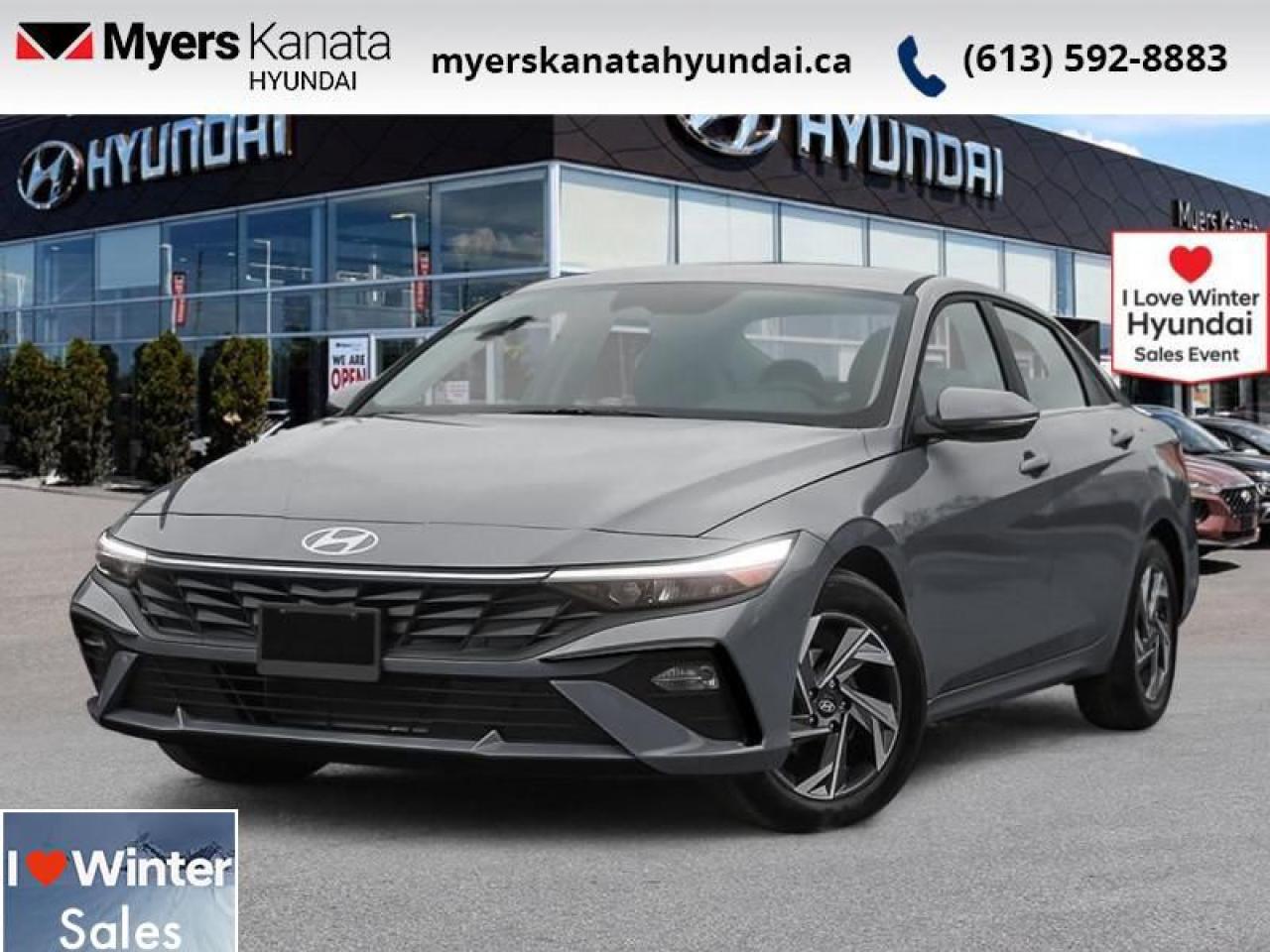 <b>Premium Audio,  Adaptive Cruise Control,  Sunroof,  Navigation,  Climate Control!</b><br> <br> <br> <br>  Hello. <br> <br><br> <br> This amazon gry sedan  has an automatic transmission and is powered by a  147HP 2.0L 4 Cylinder Engine.<br> <br> Our Elantras trim level is Luxury IVT. This trim rewards you with an 8-speaker Bose audio system, sunroof, dual-zone climate control, remote engine start, front heated seats with a heated steering wheel, remote keyless entry, aluminum-alloy wheels, and an upgraded 10.25-inch display with inbuilt navigation, Apple CarPlay and Android Auto. Safety features also include adaptive cruise control, highway driving assist, blind spot detection, lane keeping assist with lane departure warning, front and rear collision mitigation, and forward collision avoidance with pedestrian detection. This vehicle has been upgraded with the following features: Premium Audio,  Adaptive Cruise Control,  Sunroof,  Navigation,  Climate Control,  Remote Start,  Heated Steering Wheel. <br><br> <br>To apply right now for financing use this link : <a href=https://www.myerskanatahyundai.com/finance/ target=_blank>https://www.myerskanatahyundai.com/finance/</a><br><br> <br/>    This vehicle may qualify for $500 Military Program Bonus. Eligible customers may qualify for the Hyundai 0.50% Loyalty Finance Rate Reduction - certain restrictions may apply. 5.99% financing for 96 months. <br> Buy this vehicle now for the lowest weekly payment of <b>$108.45</b> with $0 down for 96 months @ 5.99% APR O.A.C. ( Plus applicable taxes -  $2596 and licensing fees    ).  Incentives expire 2025-01-02.  See dealer for details. <br> <br>This vehicle is located at Myers Kanata Hyundai 400-2500 Palladium Dr Kanata, Ontario. <br><br> Come by and check out our fleet of 30+ used cars and trucks and 90+ new cars and trucks for sale in Kanata.  o~o