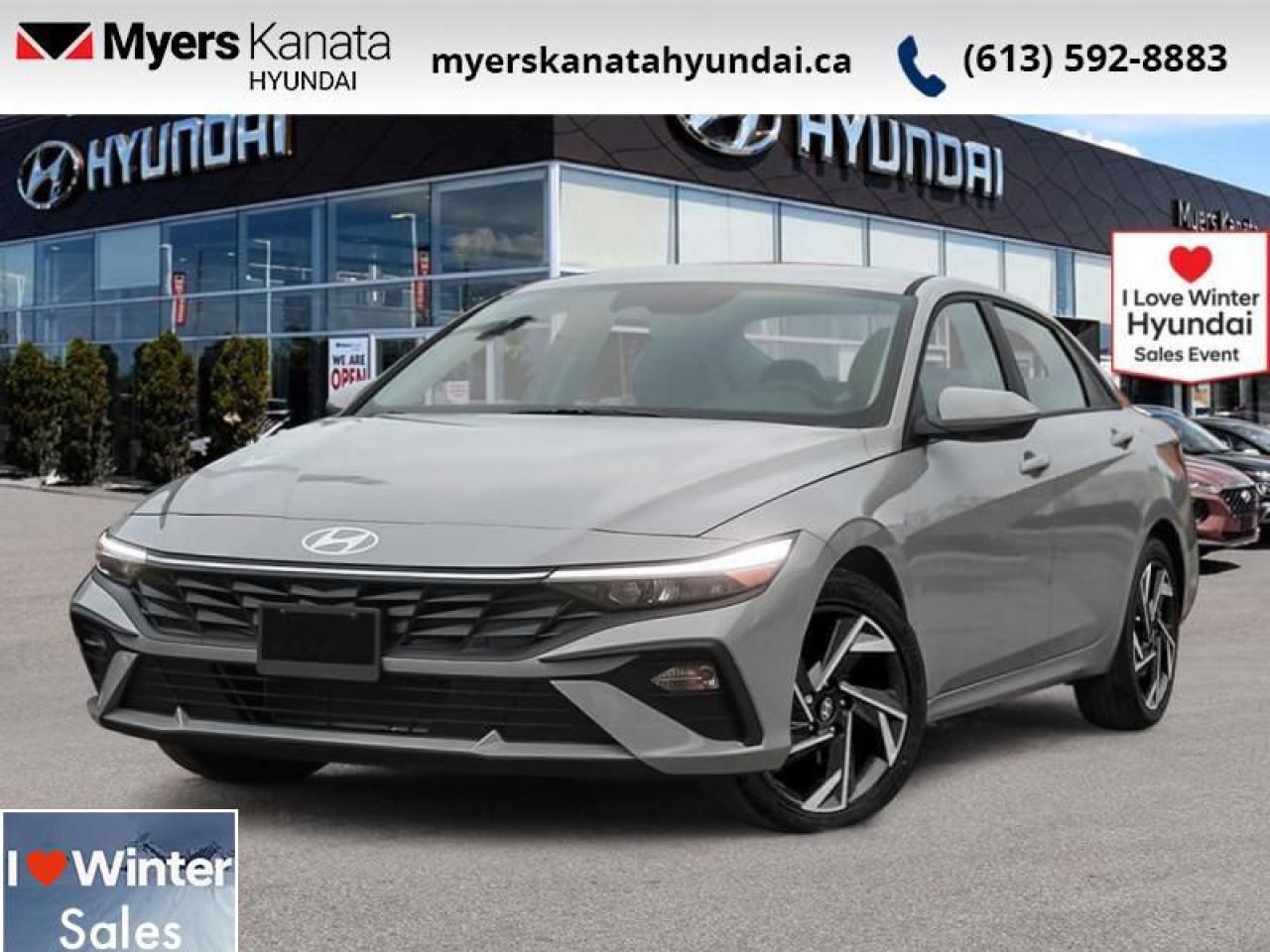 <b>Sunroof,  Navigation,  Climate Control,  Remote Start,  Heated Steering Wheel!</b><br> <br> <br> <br>  Welcome. <br> <br><br> <br> This cyber gry sedan  has an automatic transmission and is powered by a  147HP 2.0L 4 Cylinder Engine.<br> <br> Our Elantras trim level is Preferred IVT w/Tech Pkg. This trim rewards you with a sunroof, dual-zone climate control, remote engine start, front heated seats with a heated steering wheel, remote keyless entry, aluminum-alloy wheels, and an upgraded 10.25-inch display with inbuilt navigation, Apple CarPlay and Android Auto. Safety features also include blind spot detection, lane keeping assist with lane departure warning, front and rear collision mitigation, and forward collision avoidance with pedestrian detection. This vehicle has been upgraded with the following features: Sunroof,  Navigation,  Climate Control,  Remote Start,  Heated Steering Wheel,  Blind Spot Detection,  Heated Seats. <br><br> <br>To apply right now for financing use this link : <a href=https://www.myerskanatahyundai.com/finance/ target=_blank>https://www.myerskanatahyundai.com/finance/</a><br><br> <br/>    This vehicle may qualify for $500 Military Program Bonus. Eligible customers may qualify for the Hyundai 0.50% Loyalty Finance Rate Reduction - certain restrictions may apply. 5.99% financing for 96 months. <br> Buy this vehicle now for the lowest weekly payment of <b>$102.39</b> with $0 down for 96 months @ 5.99% APR O.A.C. ( Plus applicable taxes -  $2596 and licensing fees    ).  Incentives expire 2025-01-02.  See dealer for details. <br> <br>This vehicle is located at Myers Kanata Hyundai 400-2500 Palladium Dr Kanata, Ontario. <br><br> Come by and check out our fleet of 30+ used cars and trucks and 90+ new cars and trucks for sale in Kanata.  o~o