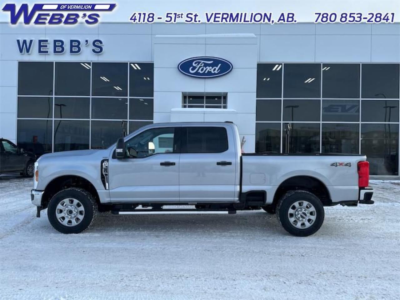 <b>Running Boards, Remote Engine Start, Tailgate Step, 40/Console/40 Cloth Seat, SiriusXM!</b><br> <br> <br> <br>  Brutish power and payload capacity are key traits of this Ford F-350, while aluminum construction brings it into the 21st century. <br> <br>The most capable truck for work or play, this heavy-duty Ford F-350 never stops moving forward and gives you the power you need, the features you want, and the style you crave! With high-strength, military-grade aluminum construction, this F-350 Super Duty cuts the weight without sacrificing toughness. The interior design is first class, with simple to read text, easy to push buttons and plenty of outward visibility. This truck is strong, extremely comfortable and ready for anything. <br> <br> This iconic silver metallic Crew Cab 4X4 pickup   has a 10 speed automatic transmission and is powered by a  430HP 7.3L 8 Cylinder Engine.<br> <br> Our F-350 Super Dutys trim level is XLT. This XLT trim steps things up with aluminum wheels, front fog lamps with automatic high beams, a power-adjustable drivers seat, three 12-volt DC and 120-volt AC power outlets, beefy suspension thanks to heavy-duty dampers and robust axles, class V towing equipment with a hitch, trailer wiring harness, a brake controller and trailer sway control, manual extendable trailer-style side mirrors, box-side steps, and cargo box illumination. Additional features include an 8-inch infotainment screen powered by SYNC 4 with Apple CarPlay and Android Auto, FordPass Connect 5G mobile hotspot internet access, air conditioning, cruise control, remote keyless entry, smart device remote engine start, pre-collision assist with automatic emergency braking, forward collision mitigation, and a rearview camera. This vehicle has been upgraded with the following features: Running Boards, Remote Engine Start, Tailgate Step, 40/console/40 Cloth Seat, Siriusxm, Power Trailer Tow Mirrors, Power Adjustable Pedals. <br><br> View the original window sticker for this vehicle with this url <b><a href=http://www.windowsticker.forddirect.com/windowsticker.pdf?vin=1FT8W3BNXREF94074 target=_blank>http://www.windowsticker.forddirect.com/windowsticker.pdf?vin=1FT8W3BNXREF94074</a></b>.<br> <br>To apply right now for financing use this link : <a href=https://www.webbsford.com/financing/ target=_blank>https://www.webbsford.com/financing/</a><br><br> <br/>    2.99% financing for 84 months. <br> Buy this vehicle now for the lowest bi-weekly payment of <b>$539.54</b> with $0 down for 84 months @ 2.99% APR O.A.C. ( taxes included, $149 documentation fee   / Total cost of borrowing $9641   ).  Incentives expire 2025-03-31.  See dealer for details. <br> <br>Webbs Ford is located at 4118 - 51st Street in beautiful Vermilion, AB. <br/>We offer superior sales and service for our valued customers and are committed to serving our friends and clients with the best services possible. If you are looking to set up a test drive in one of our new Fords or looking to inquire about financing options, please call (780) 853-2841 and speak to one of our professional staff members today.   Vehicle pricing offer shown expire 2025-03-31.  o~o