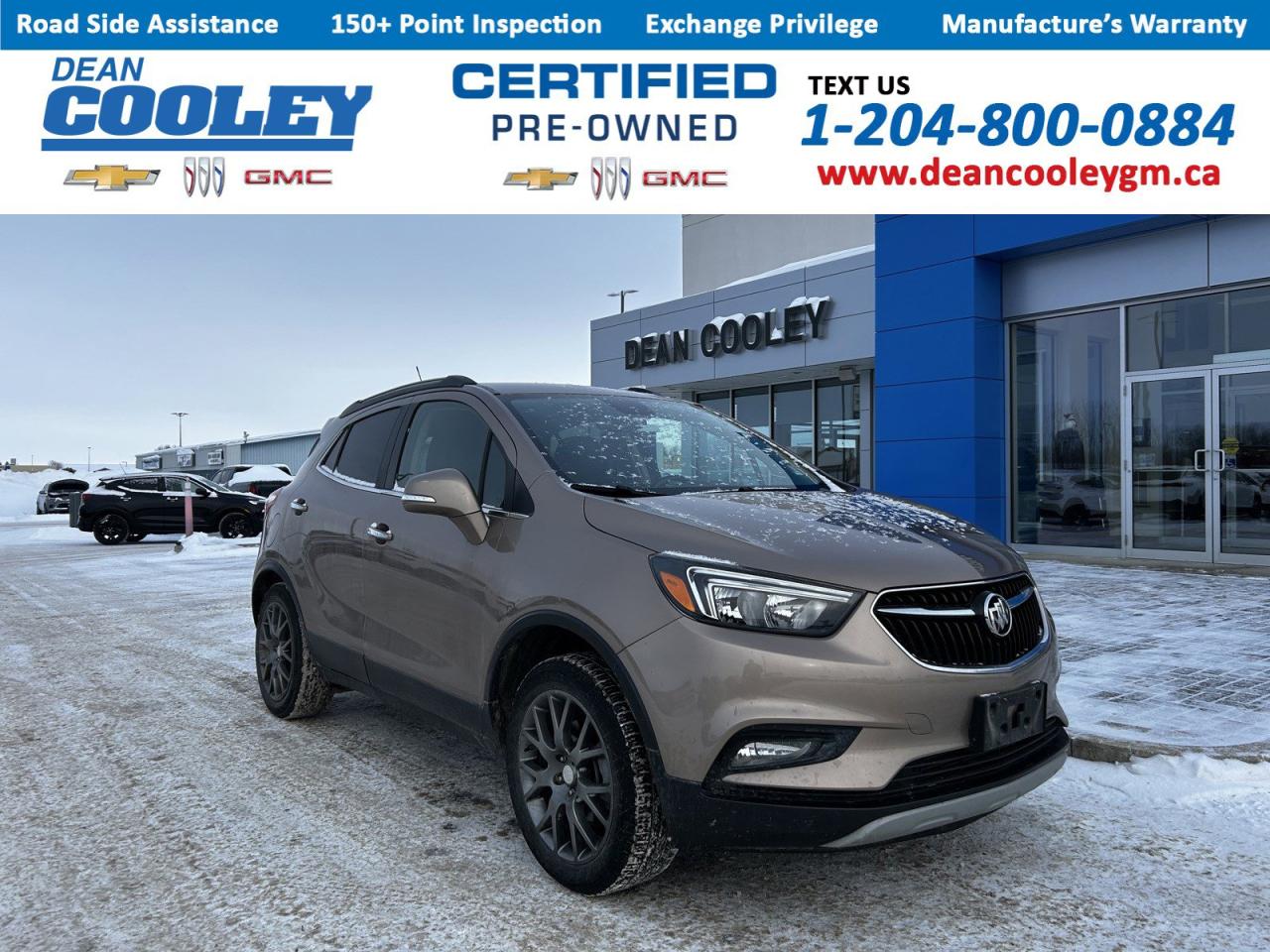 Discover the 2019 Buick Encore Sport Touring: A Compact SUV with Style Performance and Comfort for the Discerning Canadian Driver Seeking Reliability and Elegance.  Experience the perfect blend of sophistication and practicality with the 2019 Buick Encore Sport Touring. This compact SUV finished in the distinctive Coppertino Metallic promises to turn heads while delivering a smooth confident drive. With its advanced all-wheel-drive system the Encore ensures optimal traction and stability making it ideal for navigating Canadas diverse terrains and weather conditions. Under the hood the ECOTEC Turbo 1.4L engine provides a spirited performance offering 138 horsepower and 148 lb-ft of torque ensuring you have the power when you need it most.  Inside the Encore welcomes you with an Ebony interior that exudes elegance and comfort. The spacious cabin is thoughtfully designed offering ample room for both passengers and cargo making it perfect for weekend getaways or daily commutes. The 6-speed automatic transmission with Driver Shift Control delivers seamless gear changes enhancing your driving experience. For those who appreciate technology the Encore is equipped with a suite of advanced features that keep you connected and entertained on the go. Choose the 2019 Buick Encore Sport Touring and enjoy a vehicle that complements your lifestyle with its blend of style performance and practicality.  Dean Cooley GM has been serving the Parkland area since 1995 and we are proud to have contributed to the areas automotive needs for almost three decades. Specializing in Chevrolet Buick and GMC vehicles along with certified pre-owned options we take pride in matching you with the perfect vehicle to suit your needs. Our in-house financial experts are dedicated to simplifying the financing and leasing process offering personalized solutions. At the heart of our operation lies our service department complete with a cutting-edge collision and glass center. Here we service all makes and models with meticulous precision and care. We also have a comprehensive parts department stocked with essential parts accessories and tires  all conveniently located under one roof. Visit us today at 1600 Main Street South in Dauphin and experience a new standard in the automotive industry. Dealer permit #1693.  ?